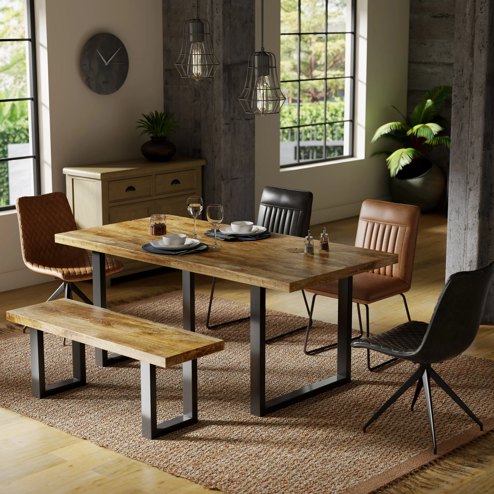 Abel 225cm Mango Wood Dining Table with U Leg - Image 2