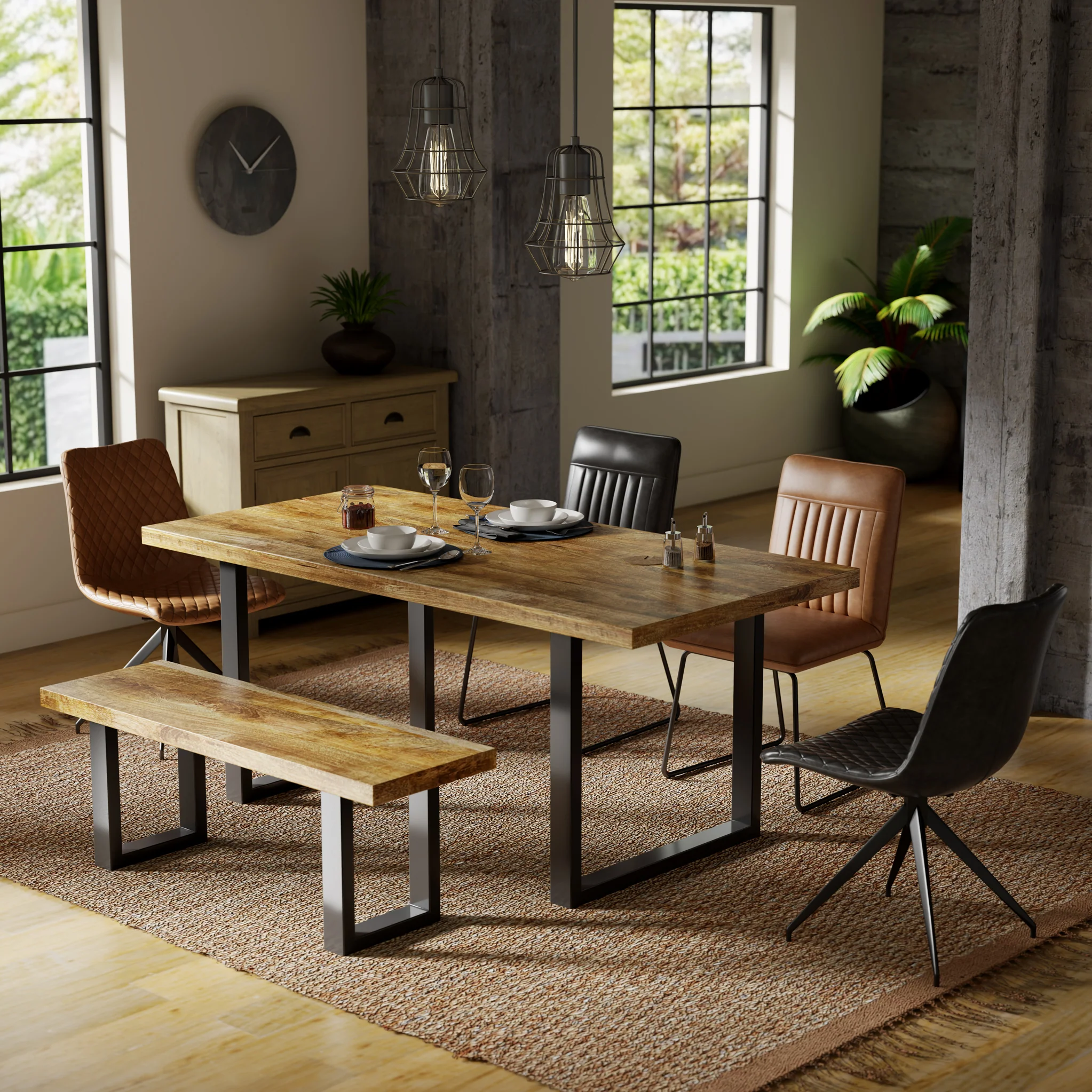 Abel Mango Wood Dining Bench with U Leg - Image 4