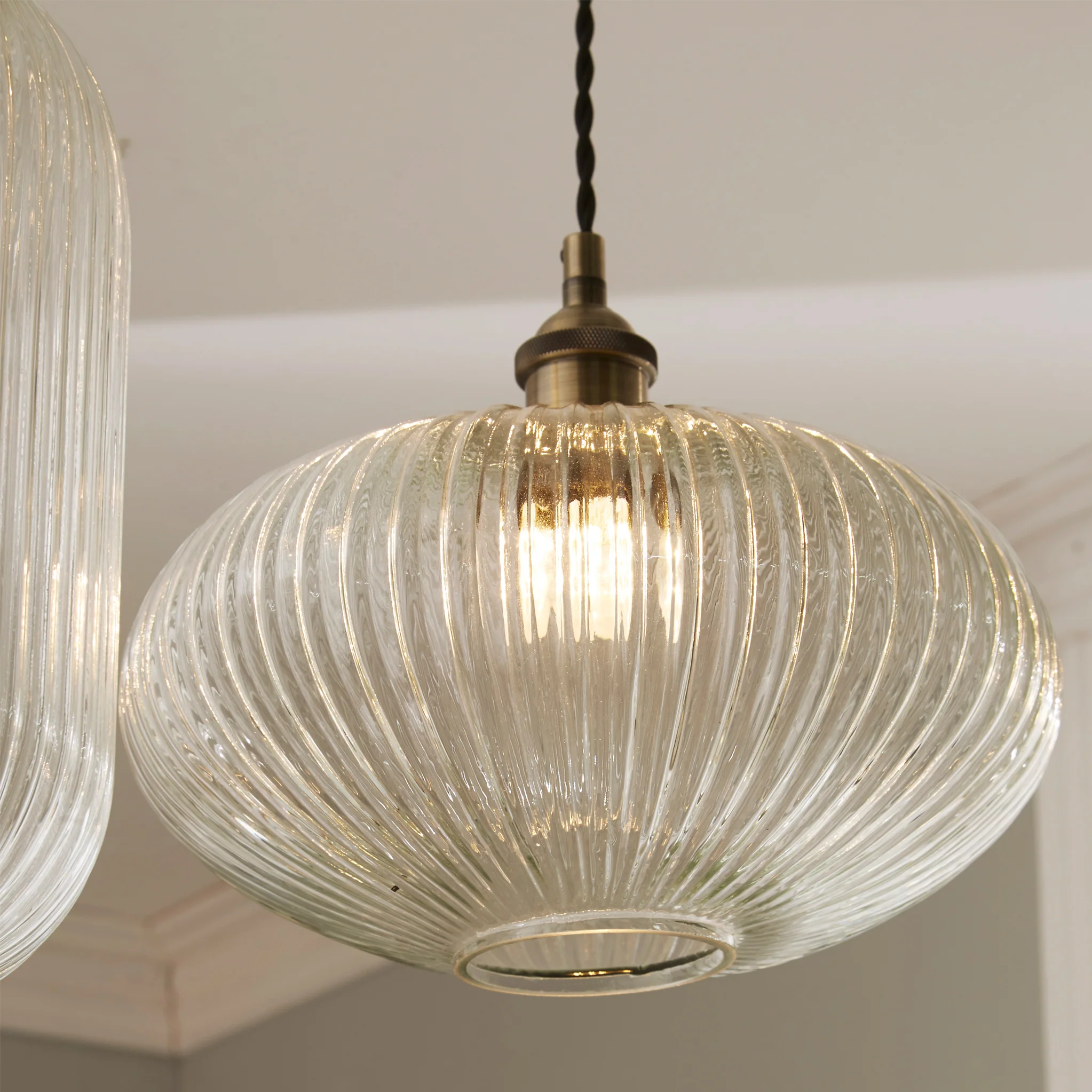 Abigail Clear Ribbed Glass Oval Pendant - Image 2