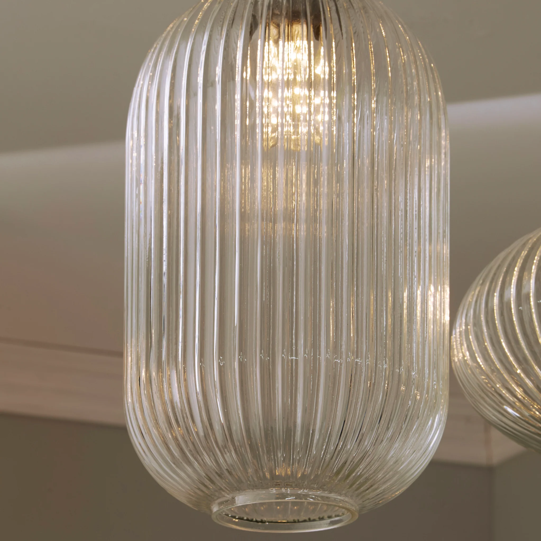 Abigail Clear Ribbed Glass Tall Pendant - Image 2