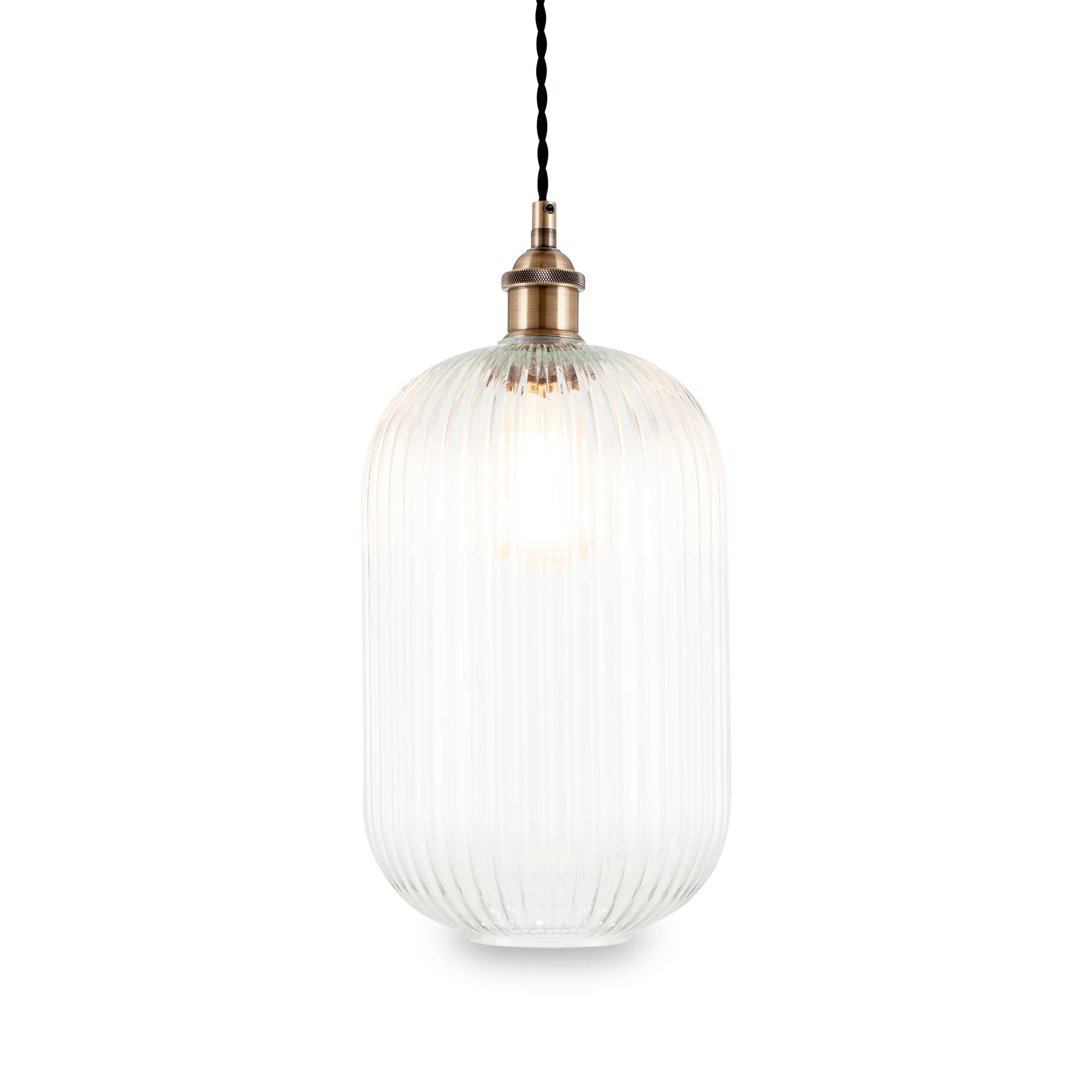 Abigail Clear Ribbed Glass Tall Pendant - Image 3