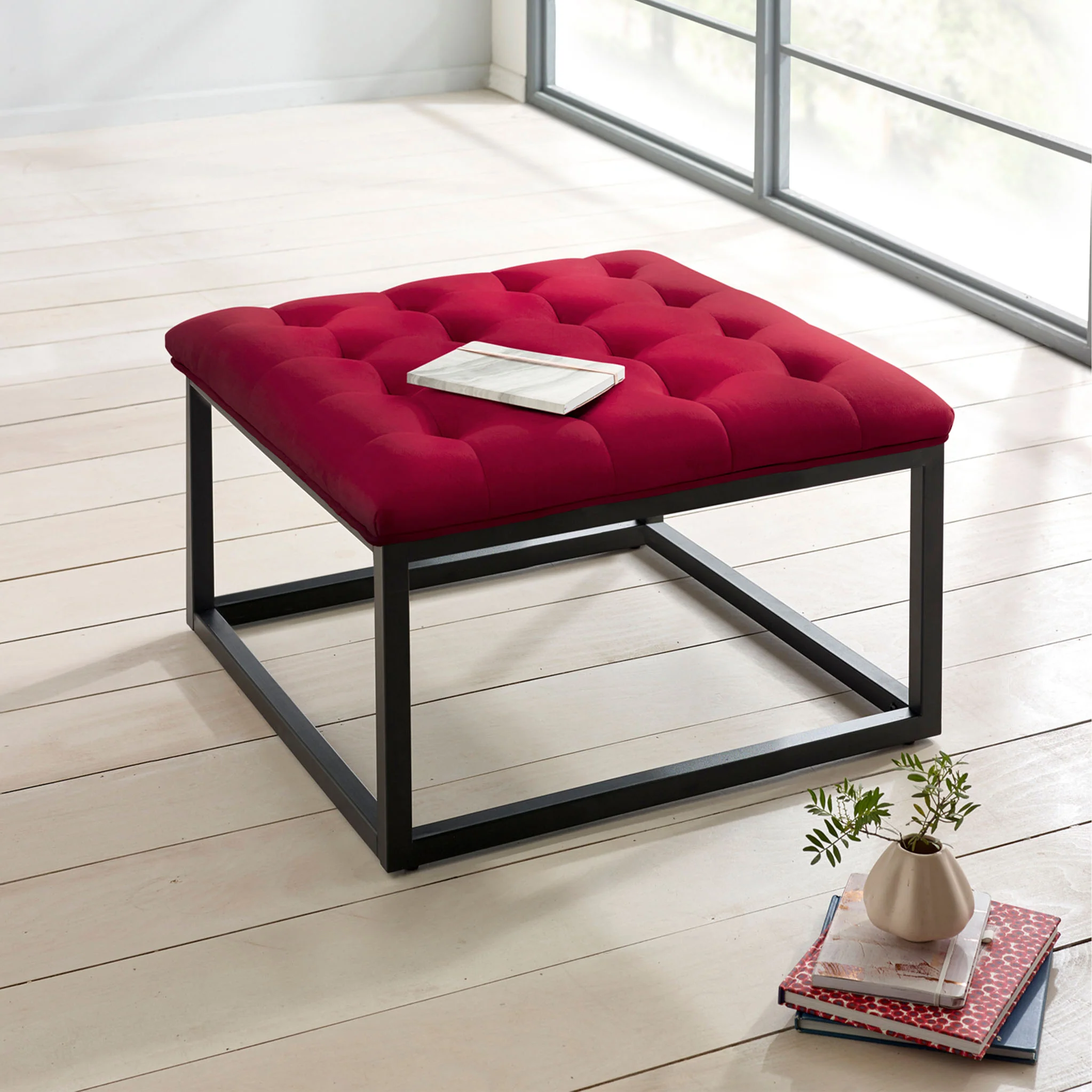 Adison Velvet Buttoned Footstool - Image 2
