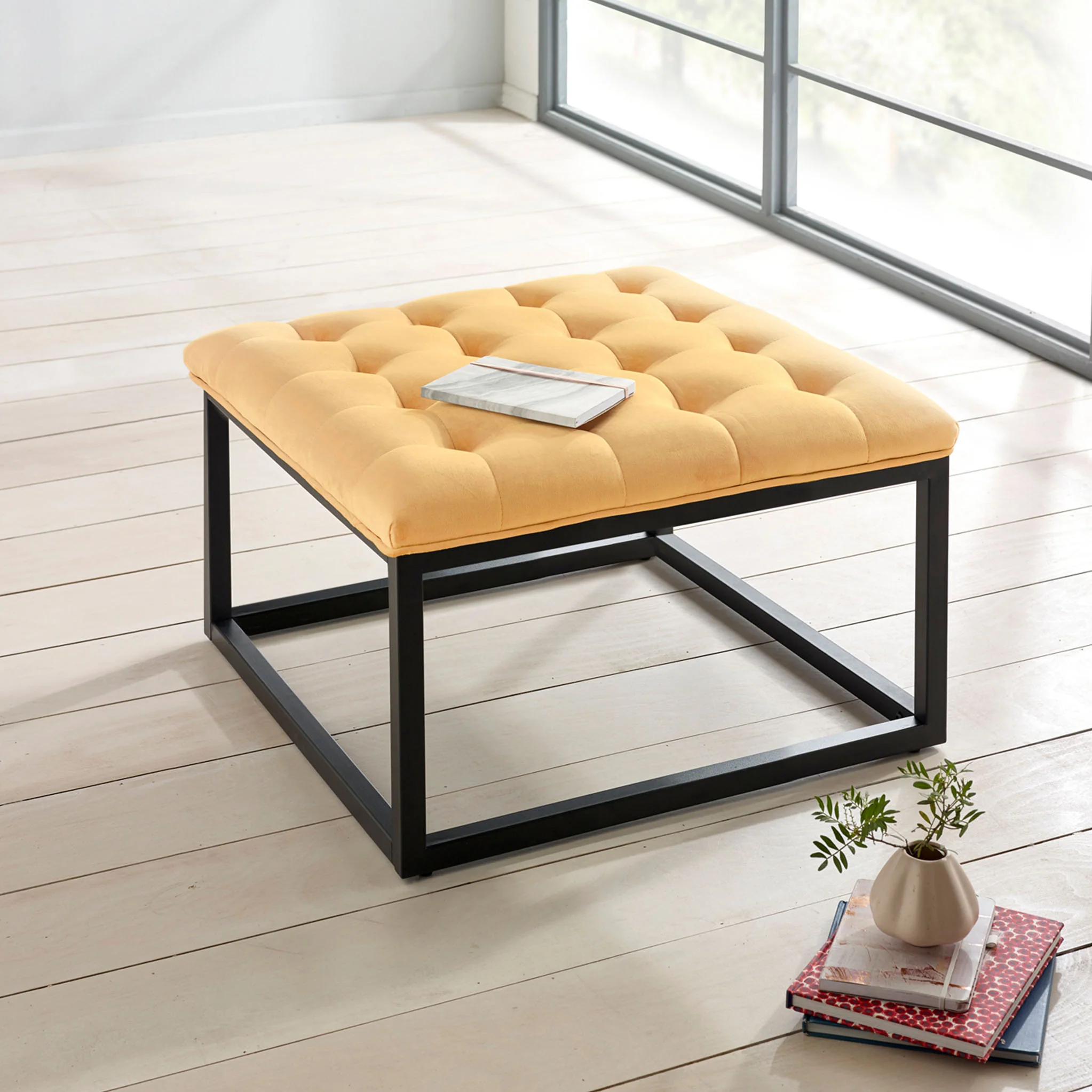 Adison Velvet Buttoned Footstool - Image 5