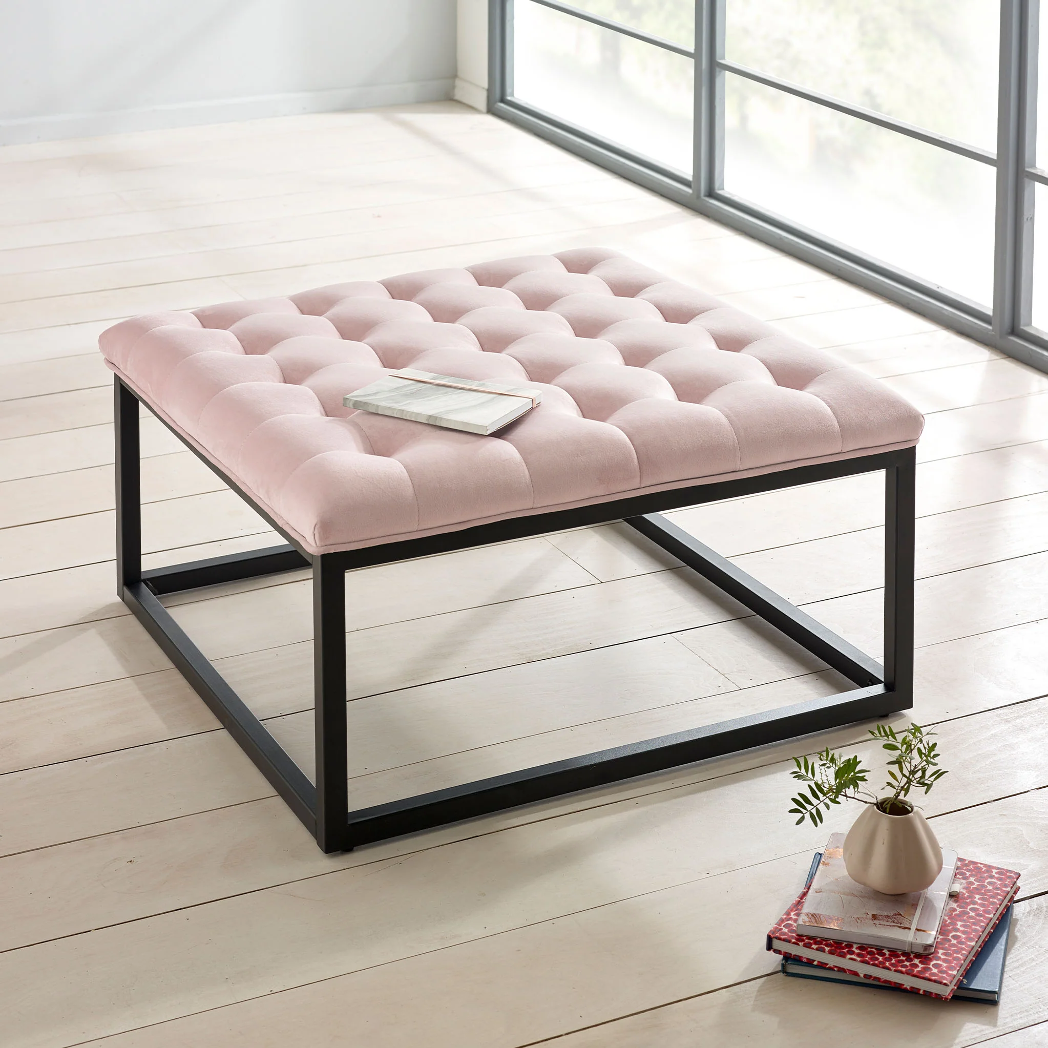 Adison Velvet Buttoned Footstool - Image 9
