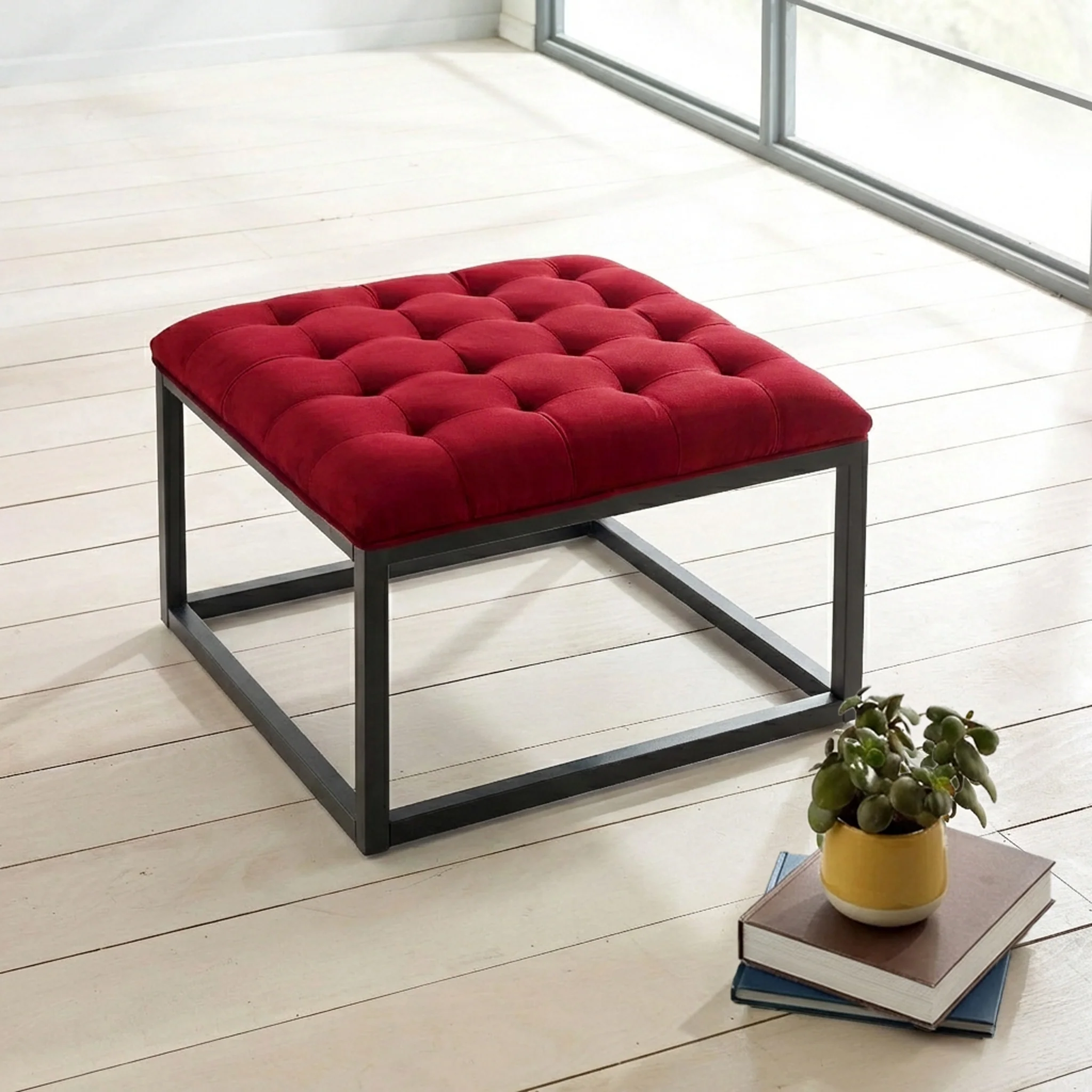 Adison Velvet Buttoned Small Footstool - Image 2
