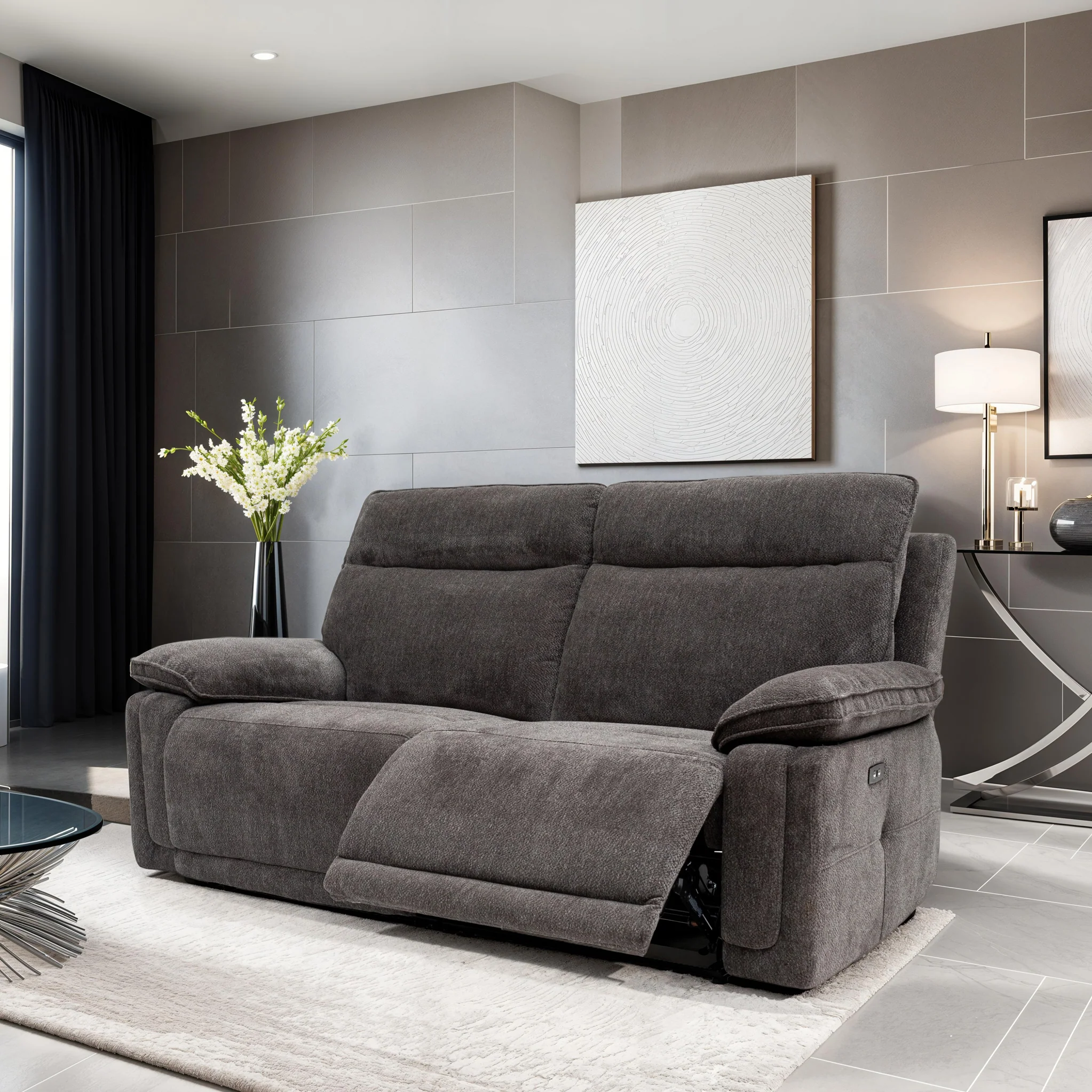 Adrian Soft Touch Fabric 2 Seater Power Recliner Sofa - Image 8