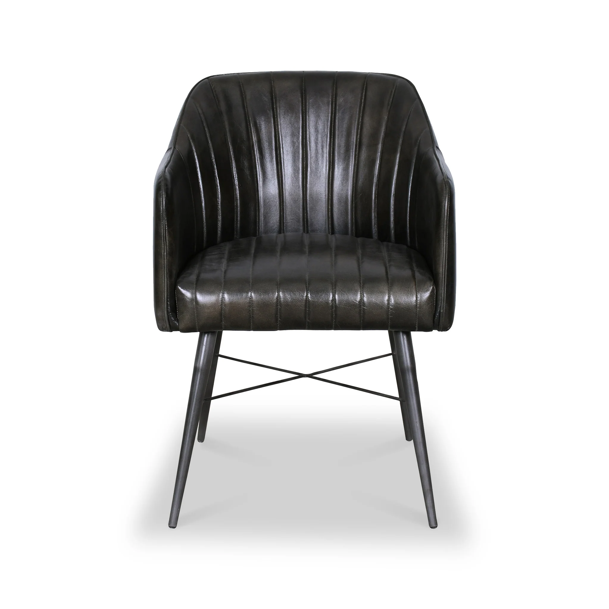 Aitor Leather Armchair with Pleated Back - Image 3