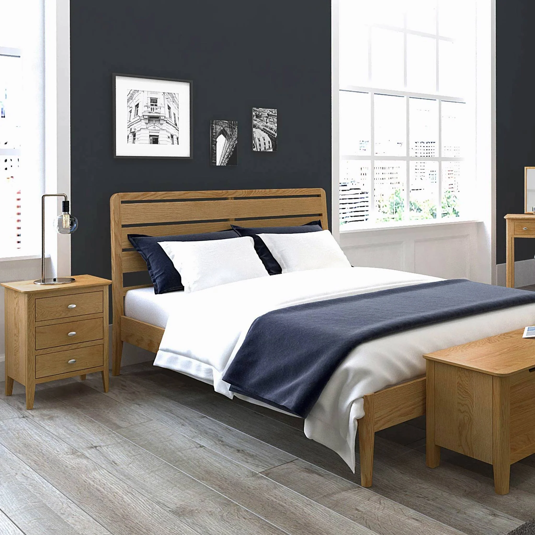 Alba Oak 3 Drawer Bedside Table - Image 2