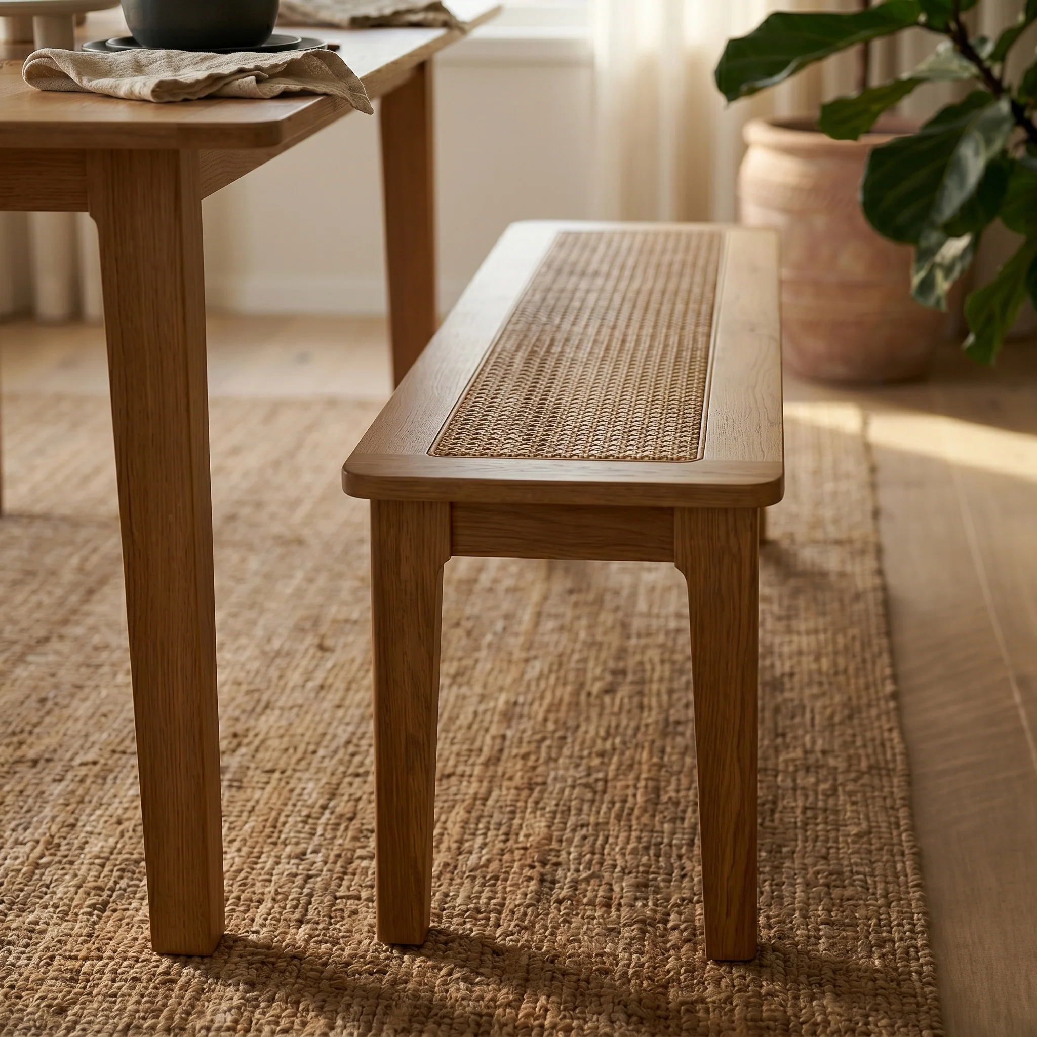 Albany Oak & Rattan 110cm Dining Bench - Image 2