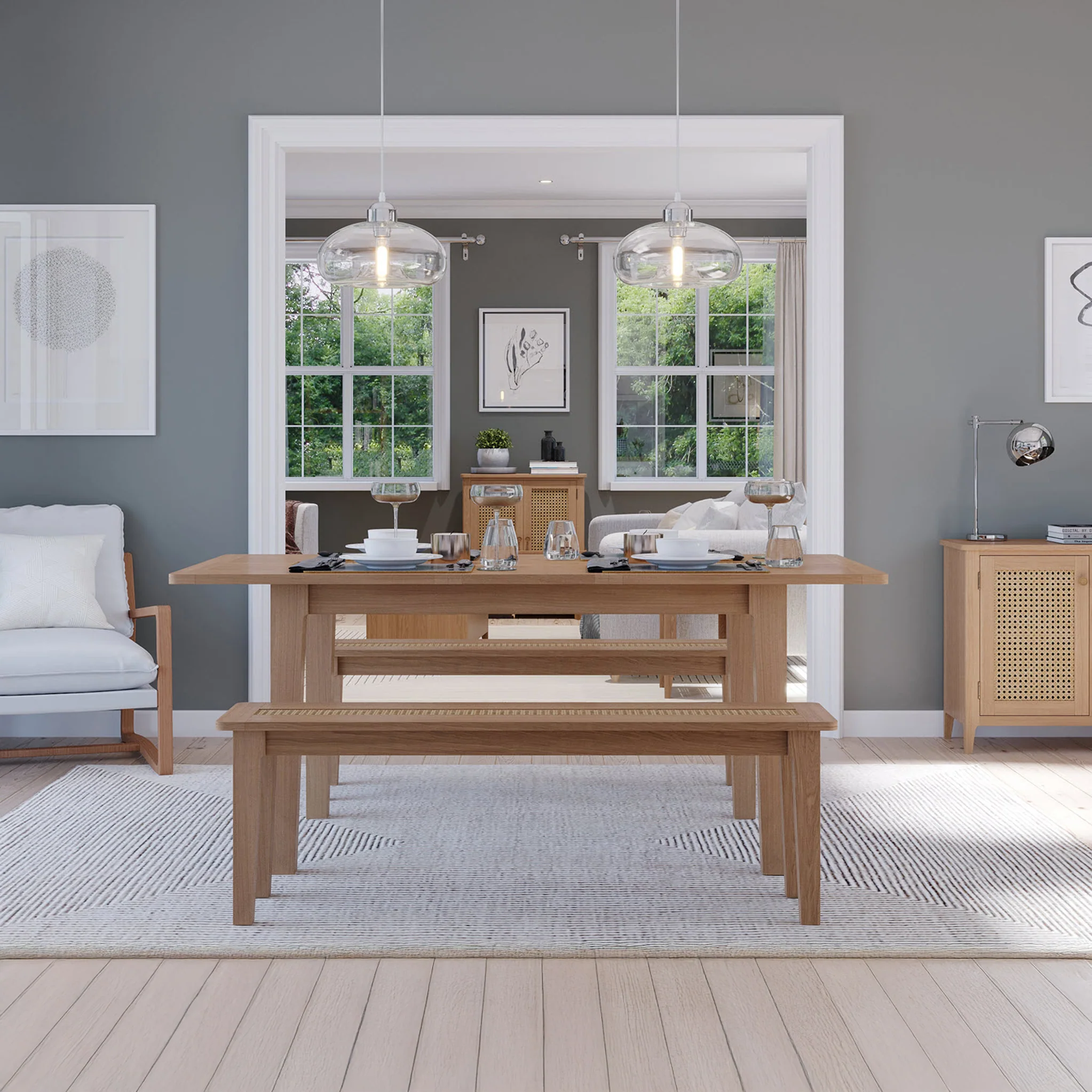 Albany Oak & Rattan 110cm Dining Bench - Image 7