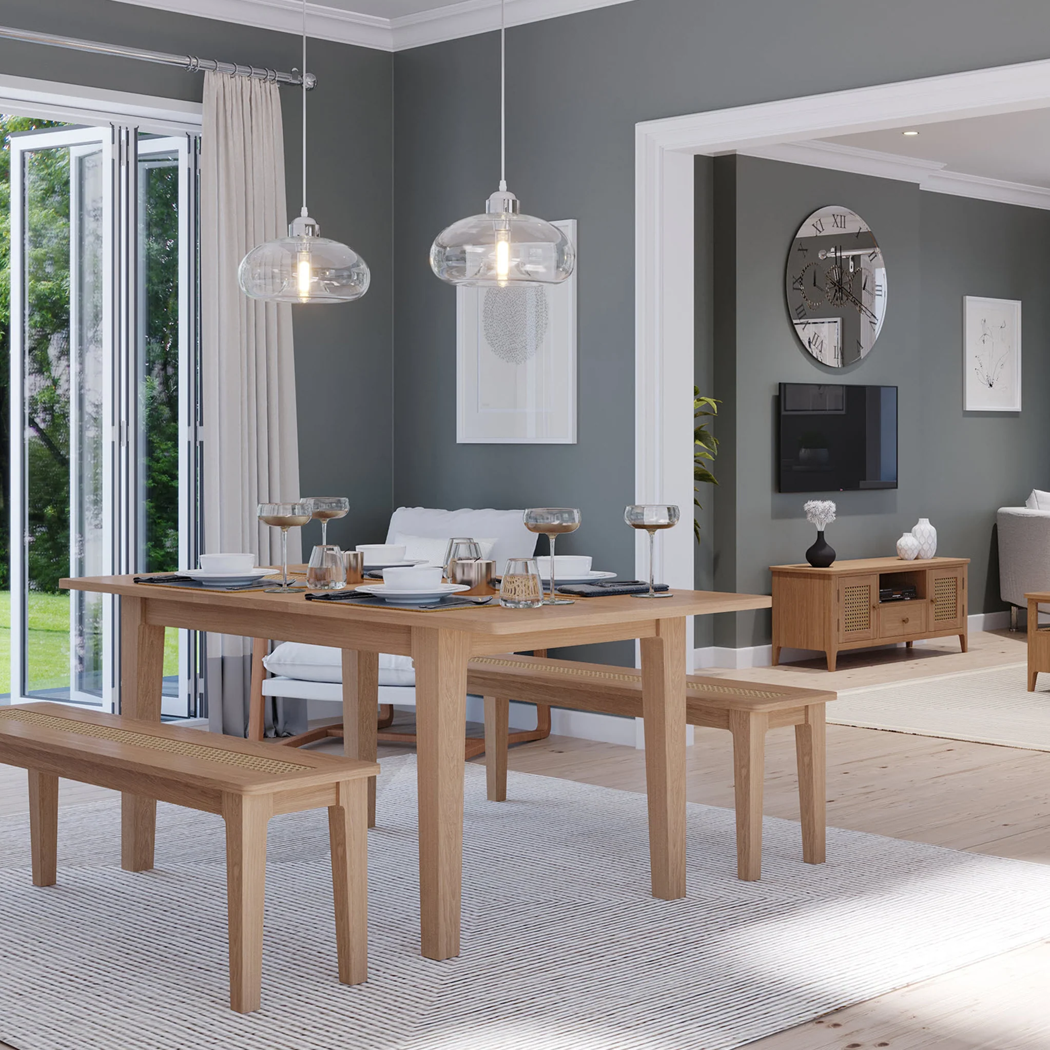 Albany Oak & Rattan 110cm Dining Bench - Image 9