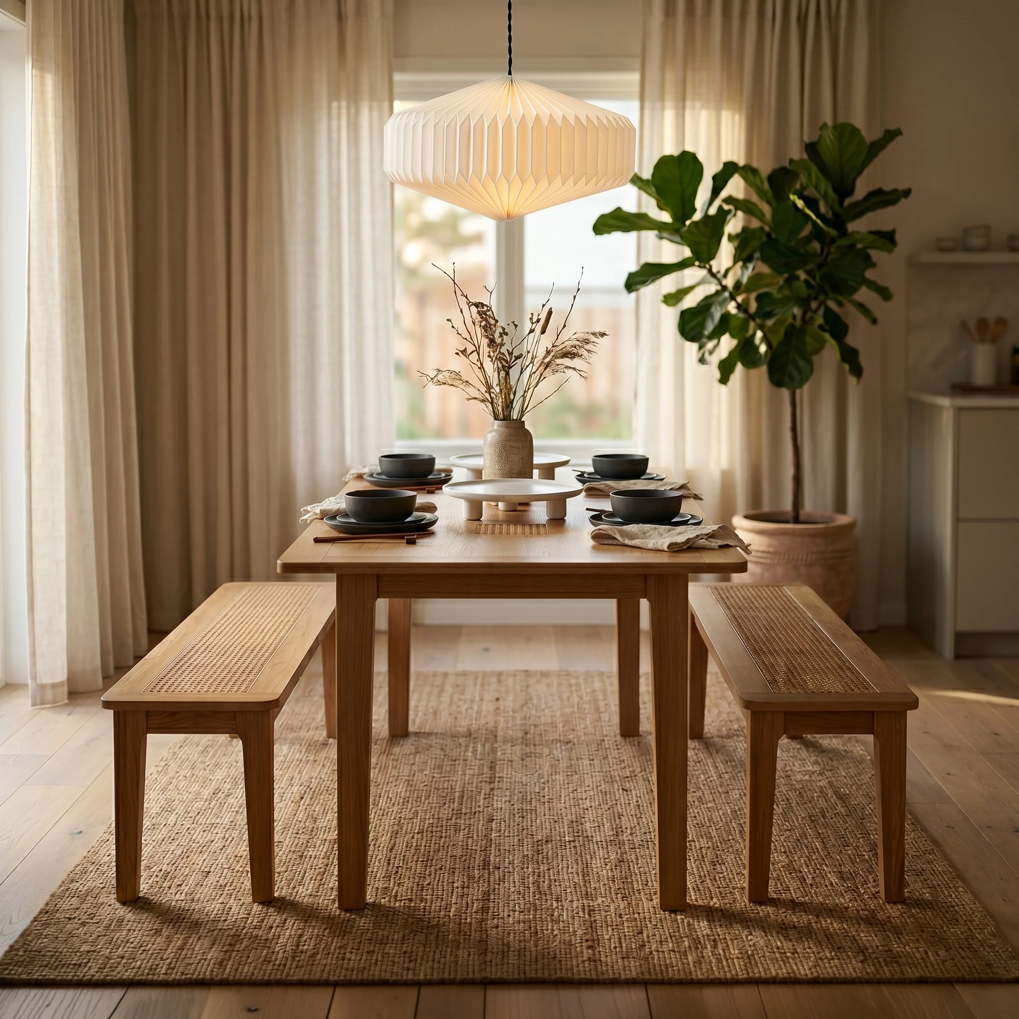 Albany Oak & Rattan 140-180cm Extending Dining Table - Image 2