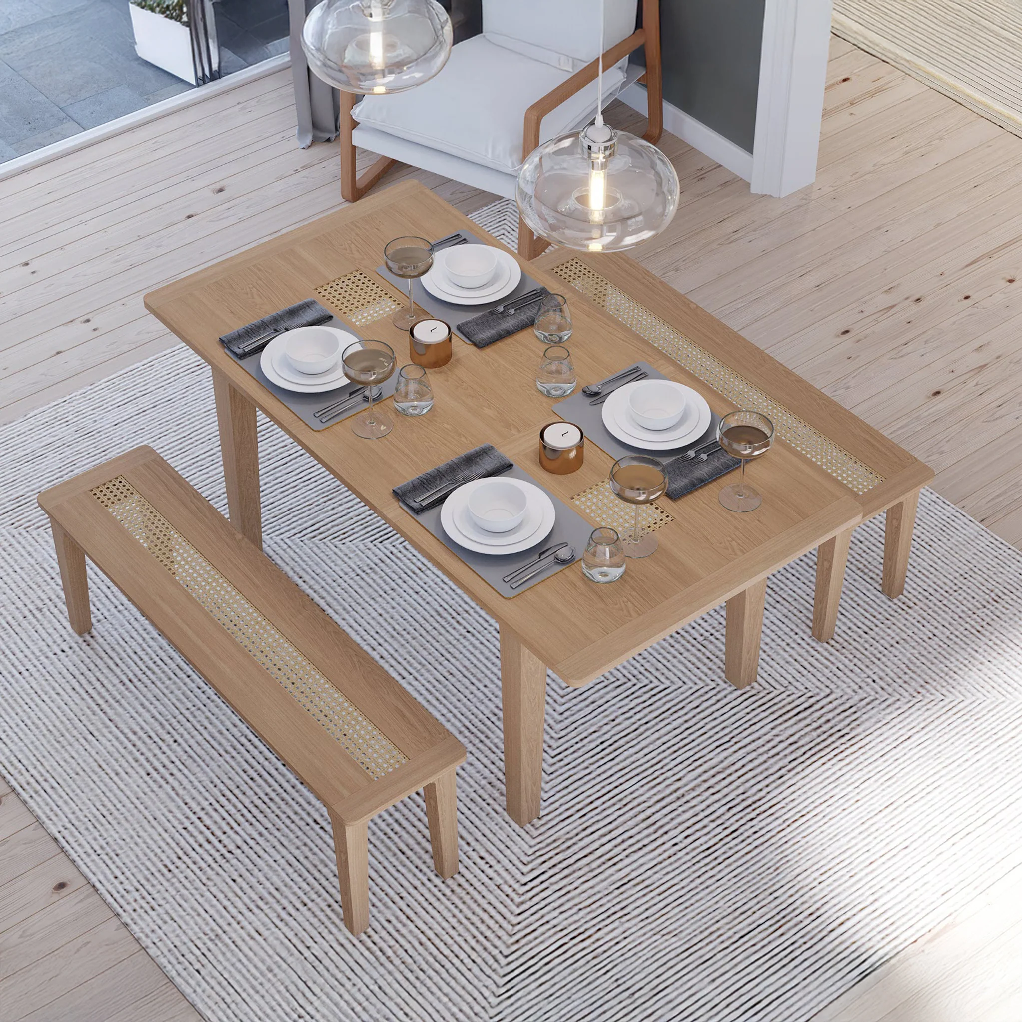 Albany Oak & Rattan 140-180cm Extending Dining Table - Image 8