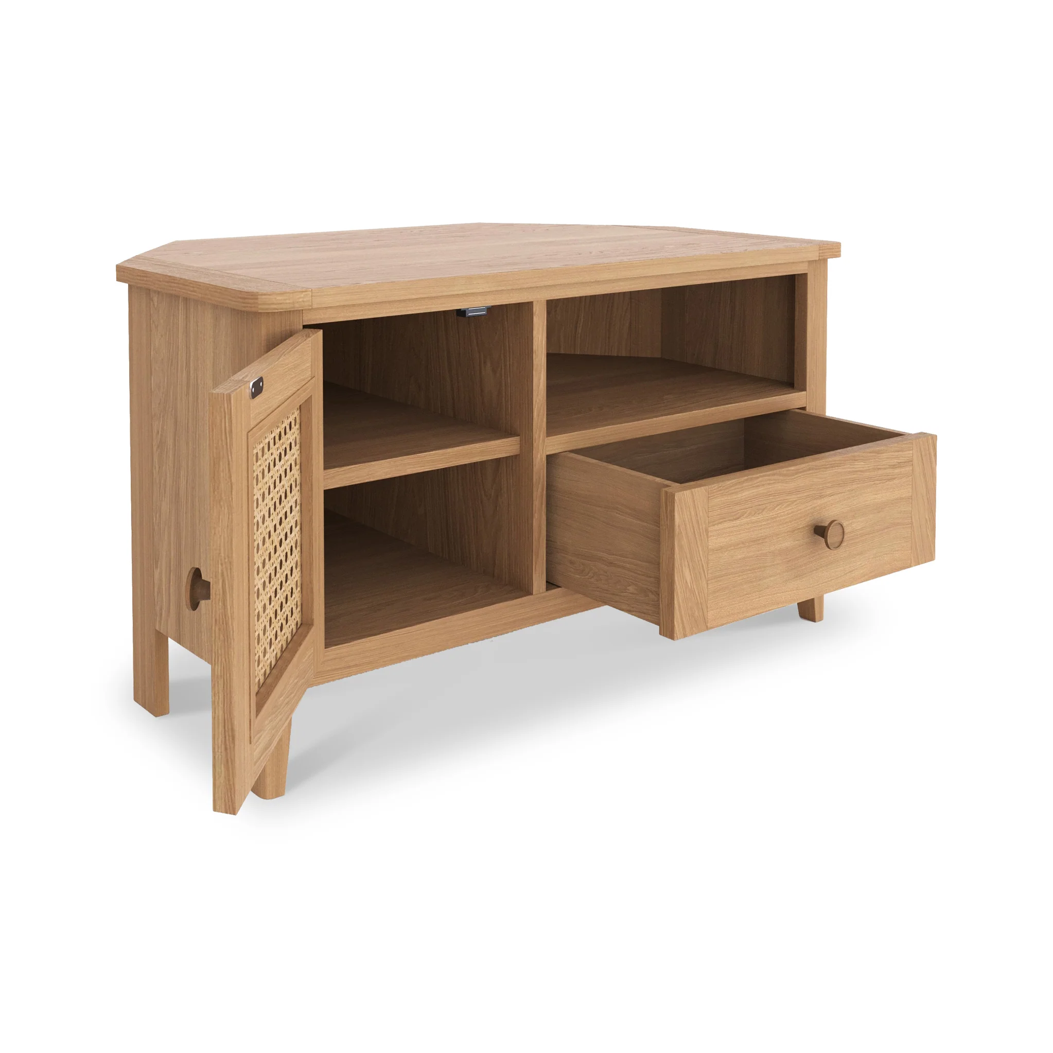 Albany Oak & Rattan 90cm Corner TV Unit - Image 4
