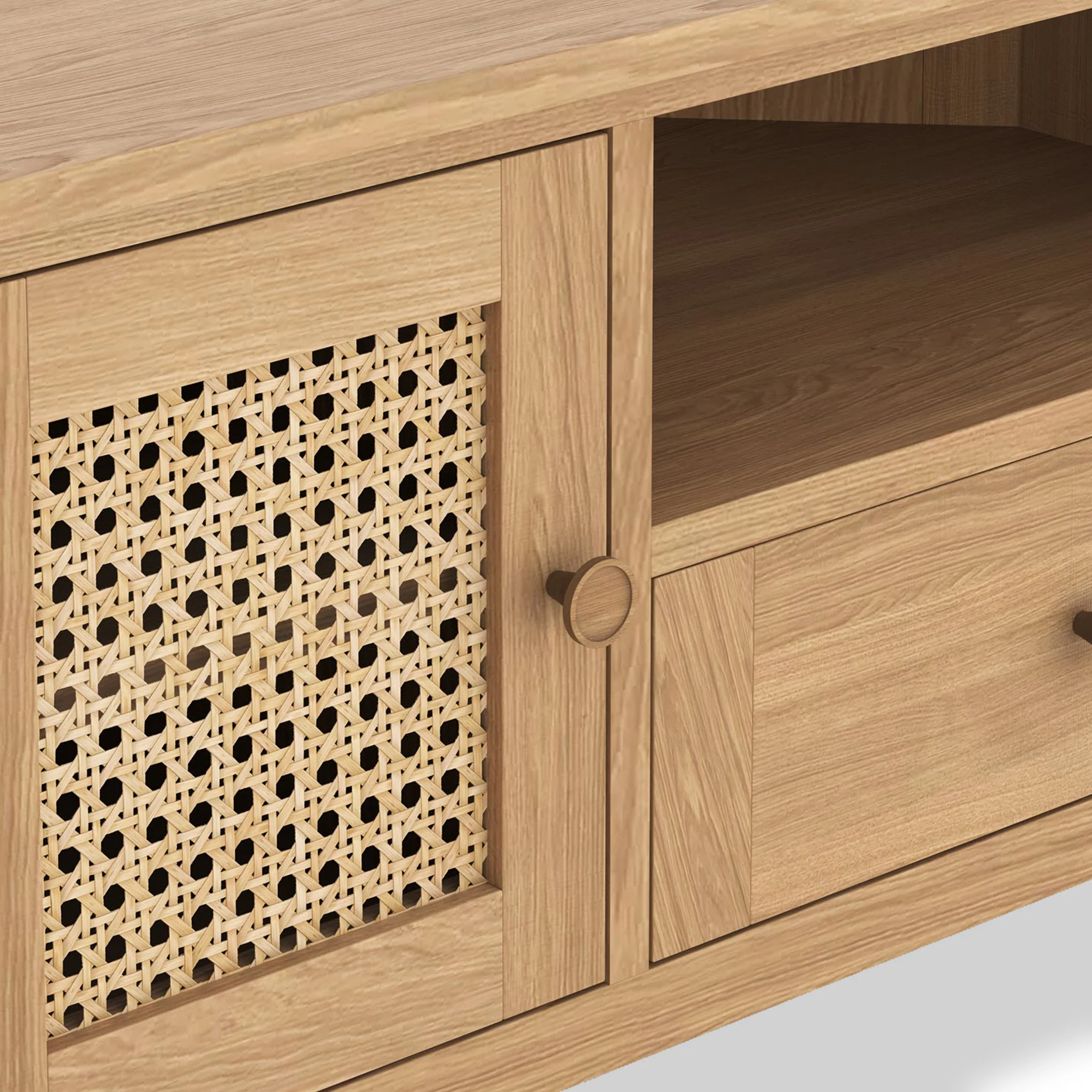 Albany Oak & Rattan 90cm Corner TV Unit - Image 6