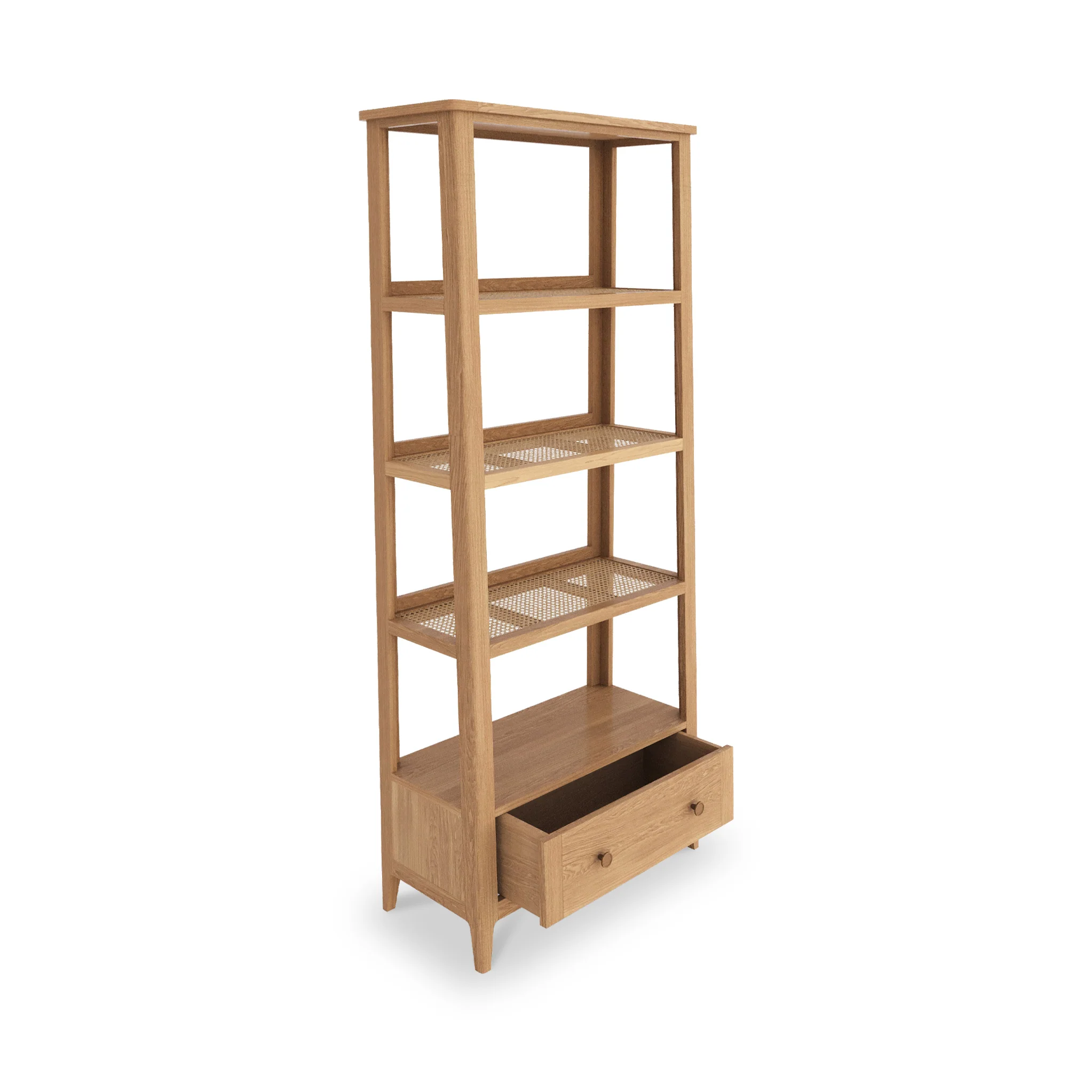Albany Oak & Rattan Ladder Display Bookcase - Image 4