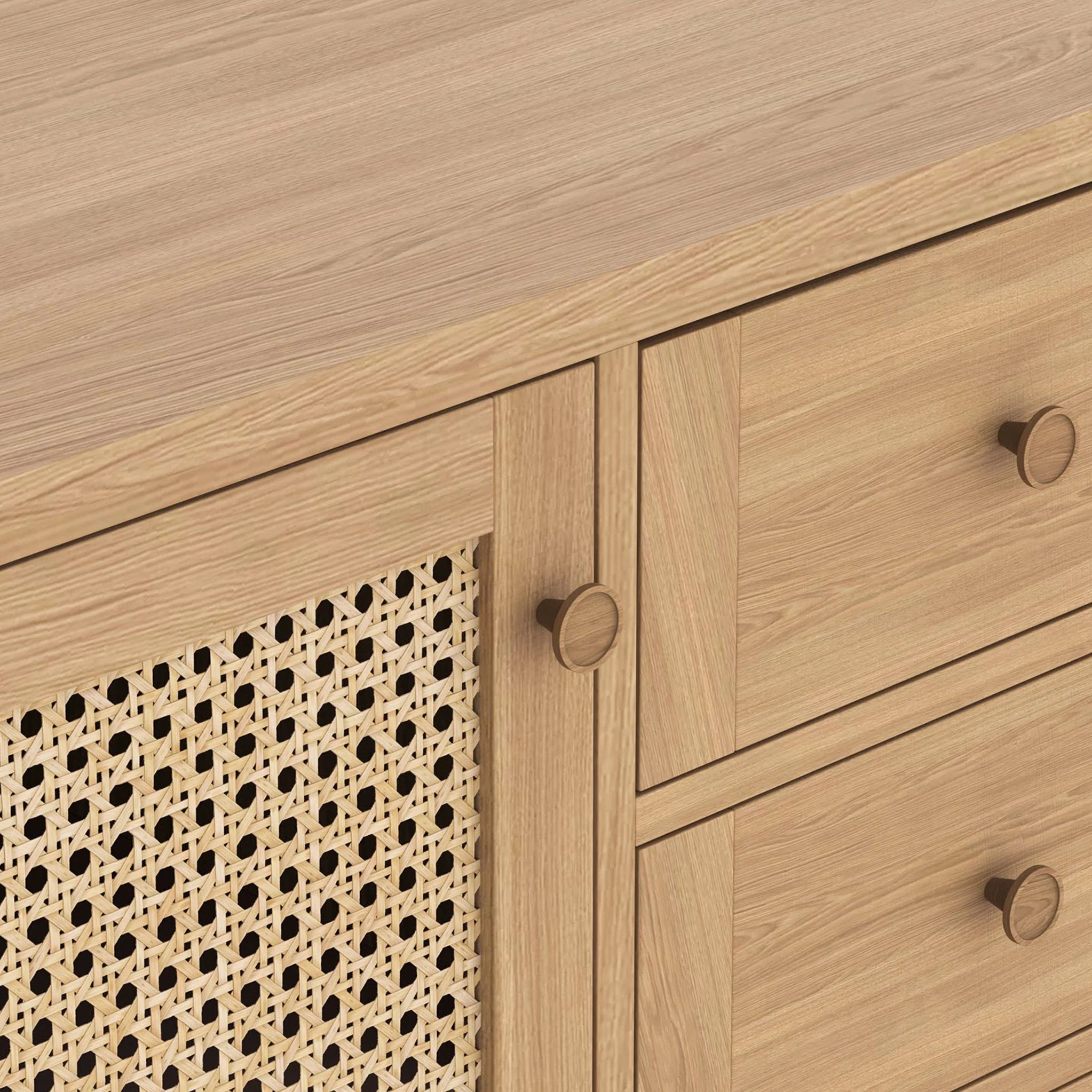 Albany Oak & Rattan Large Sideboard - Image 6