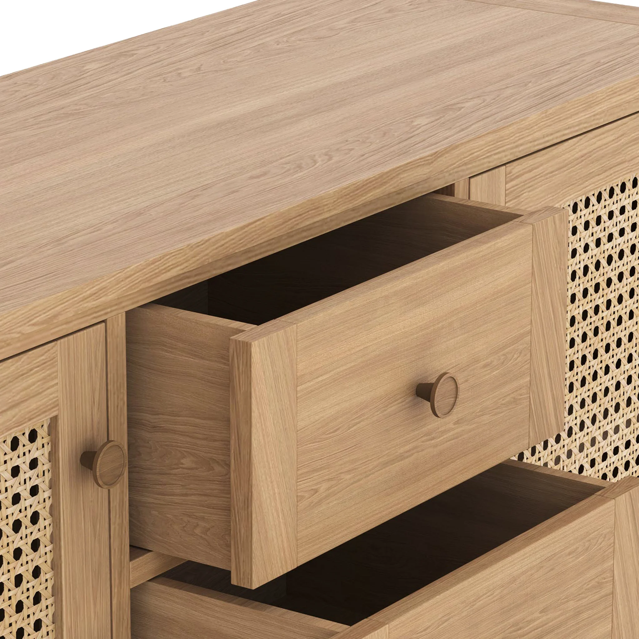 Albany Oak & Rattan Large Sideboard - Image 7