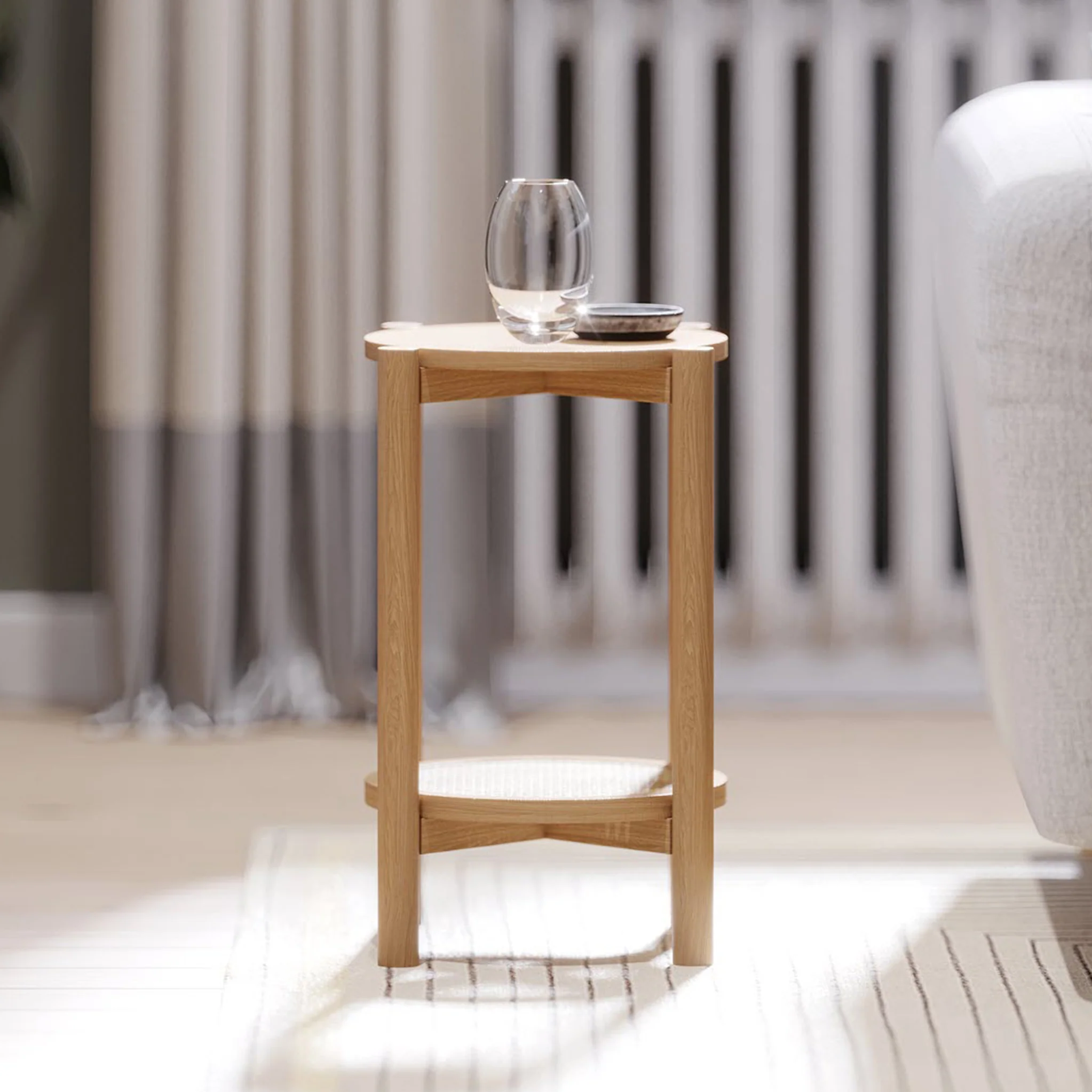 Albany Oak & Rattan Round Side Table - Image 2