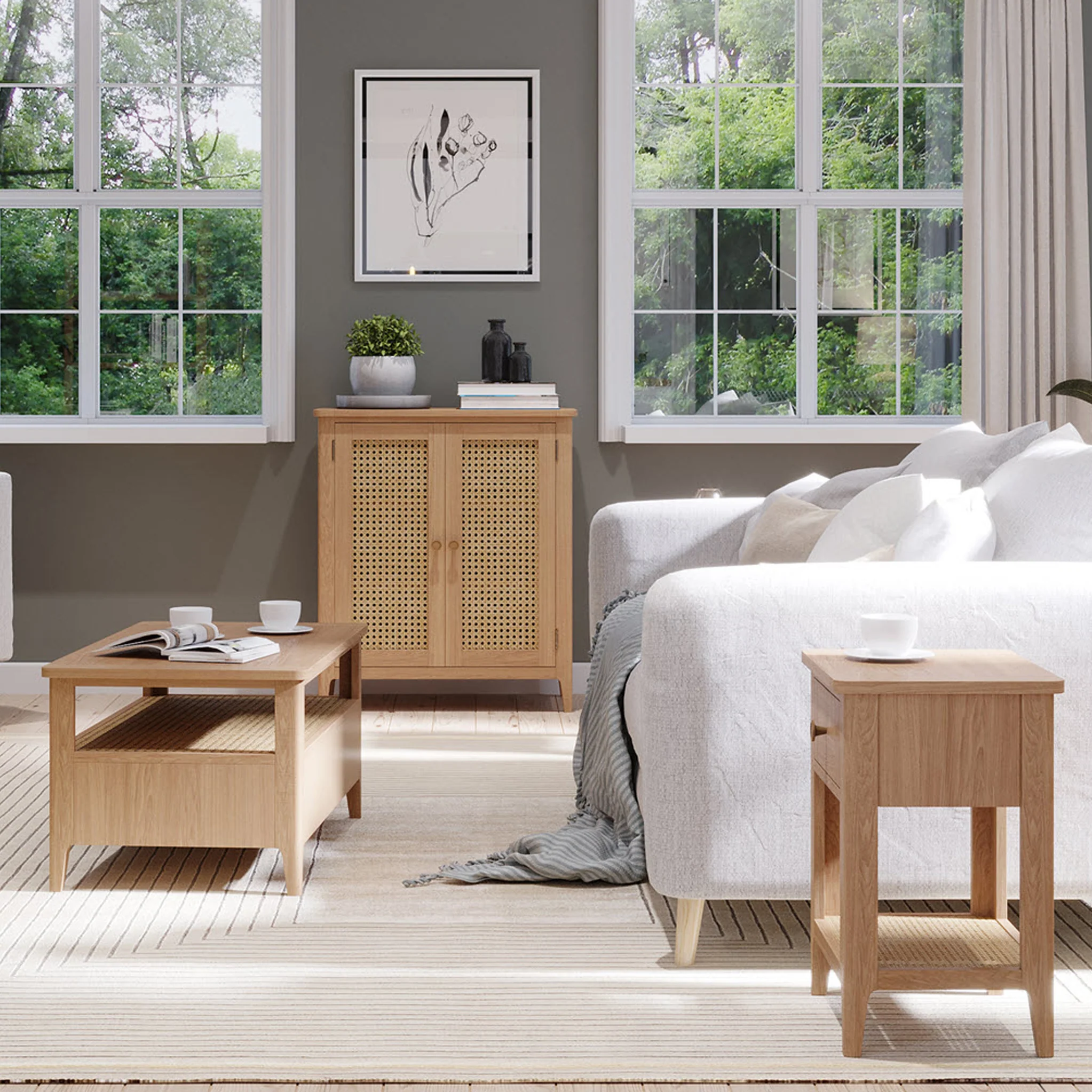 Albany Oak & Rattan Small Cupboard - Image 7