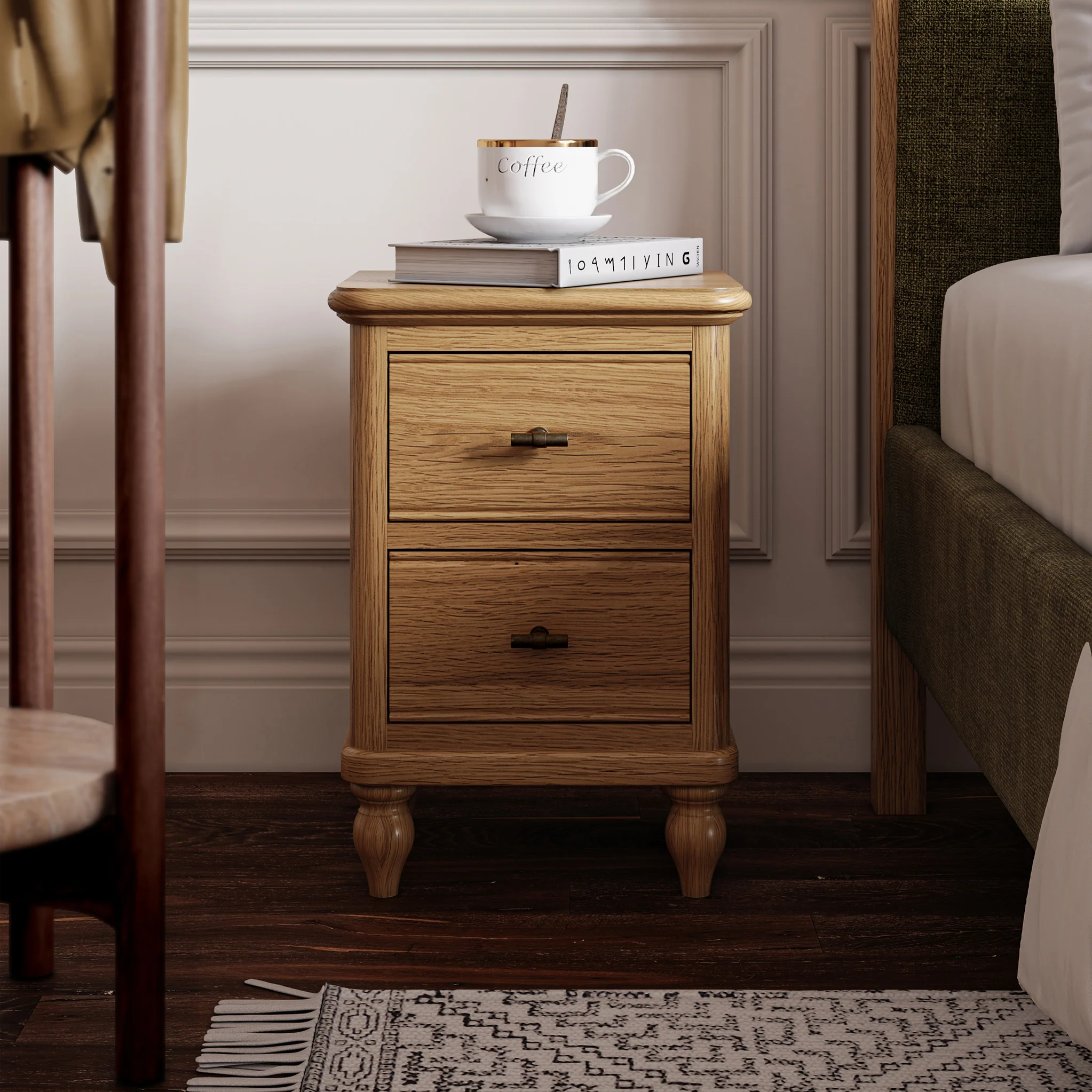 Alderley Oak 2 Drawer Slim Bedside Table - Image 3