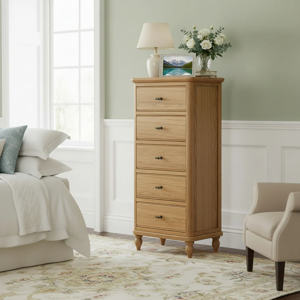 Alderley Oak 5 Drawer Tallboy Chest - Image 2