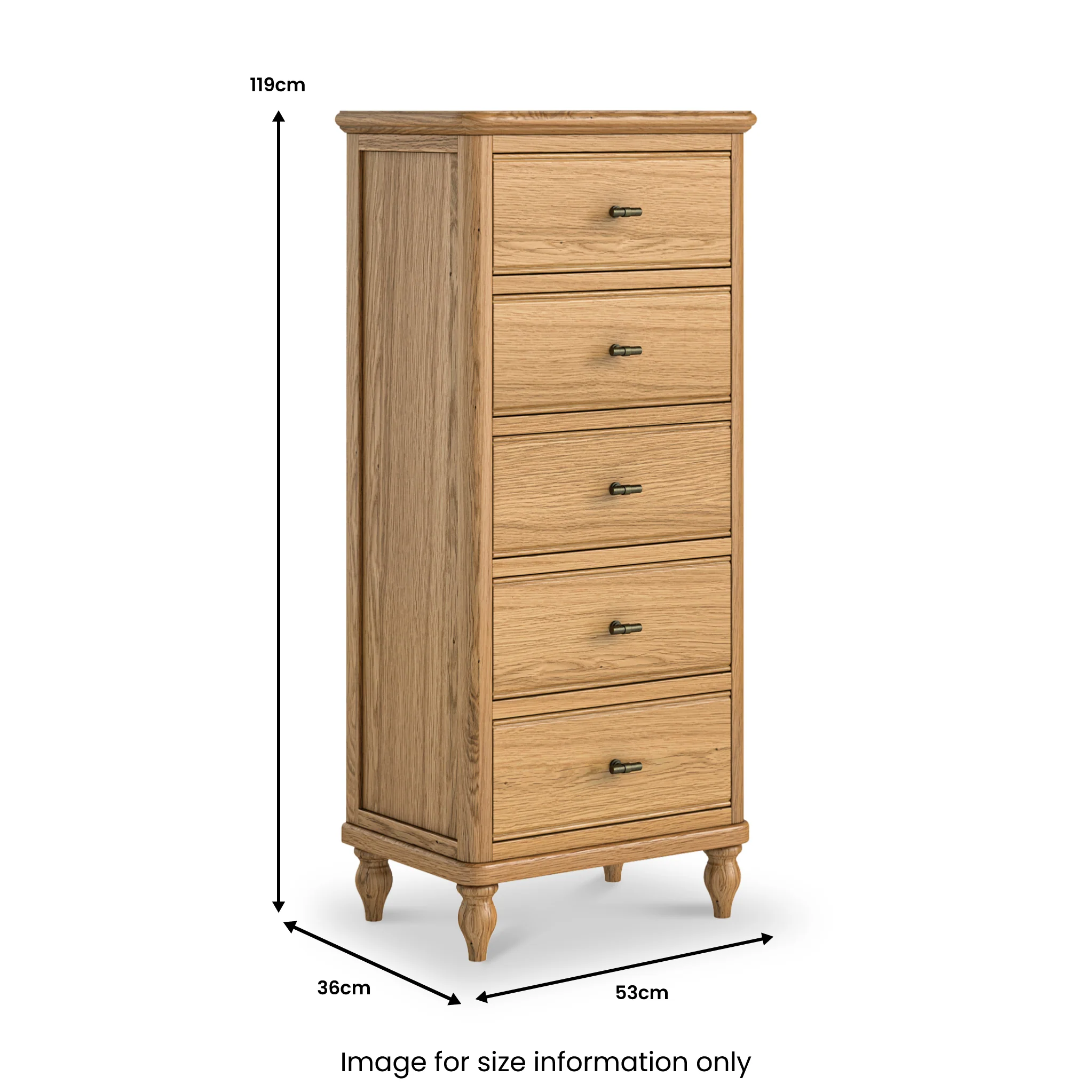 Alderley Oak 5 Drawer Tallboy Chest - Image 5