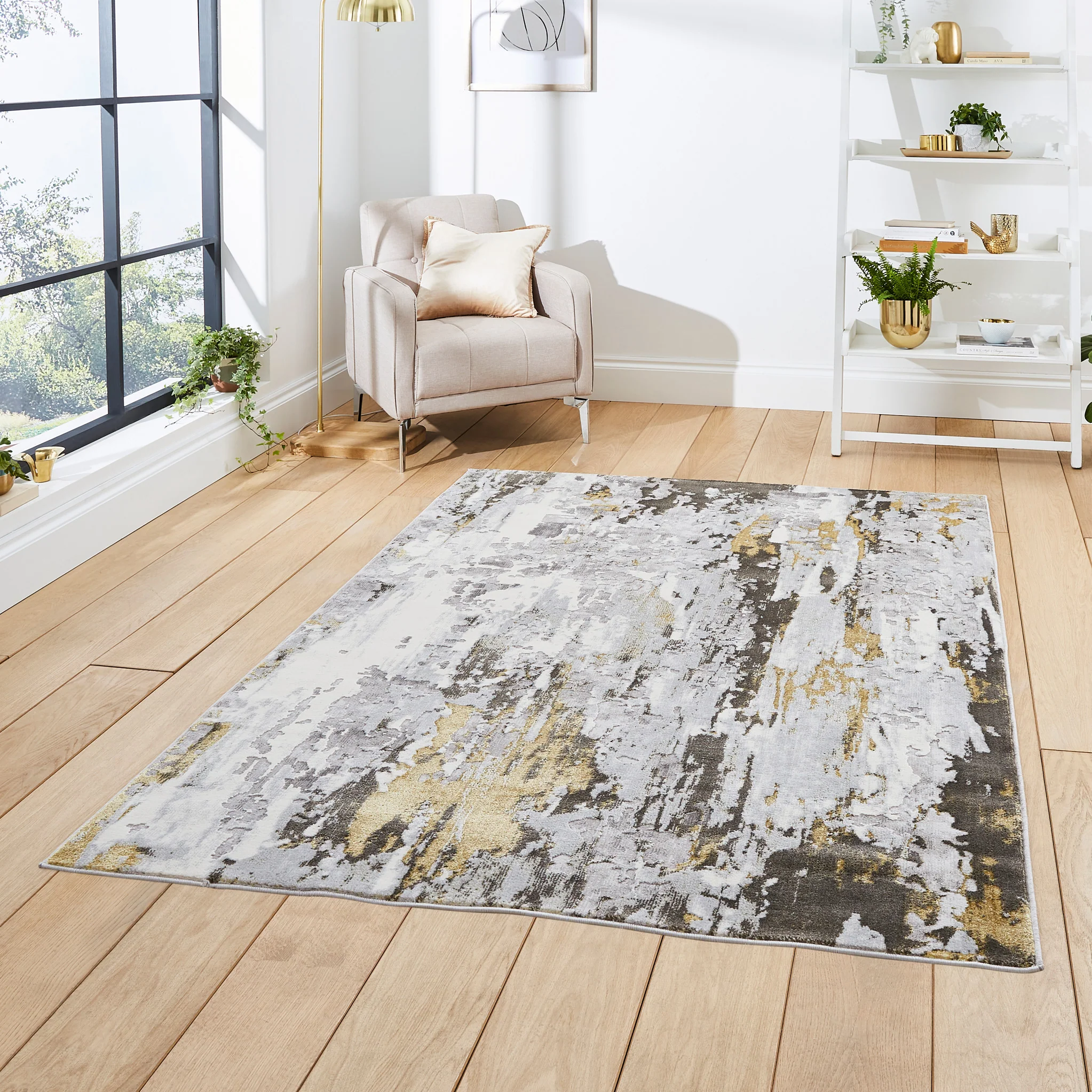 Aldrin Distressed Metallic Effect Rug - Image 34