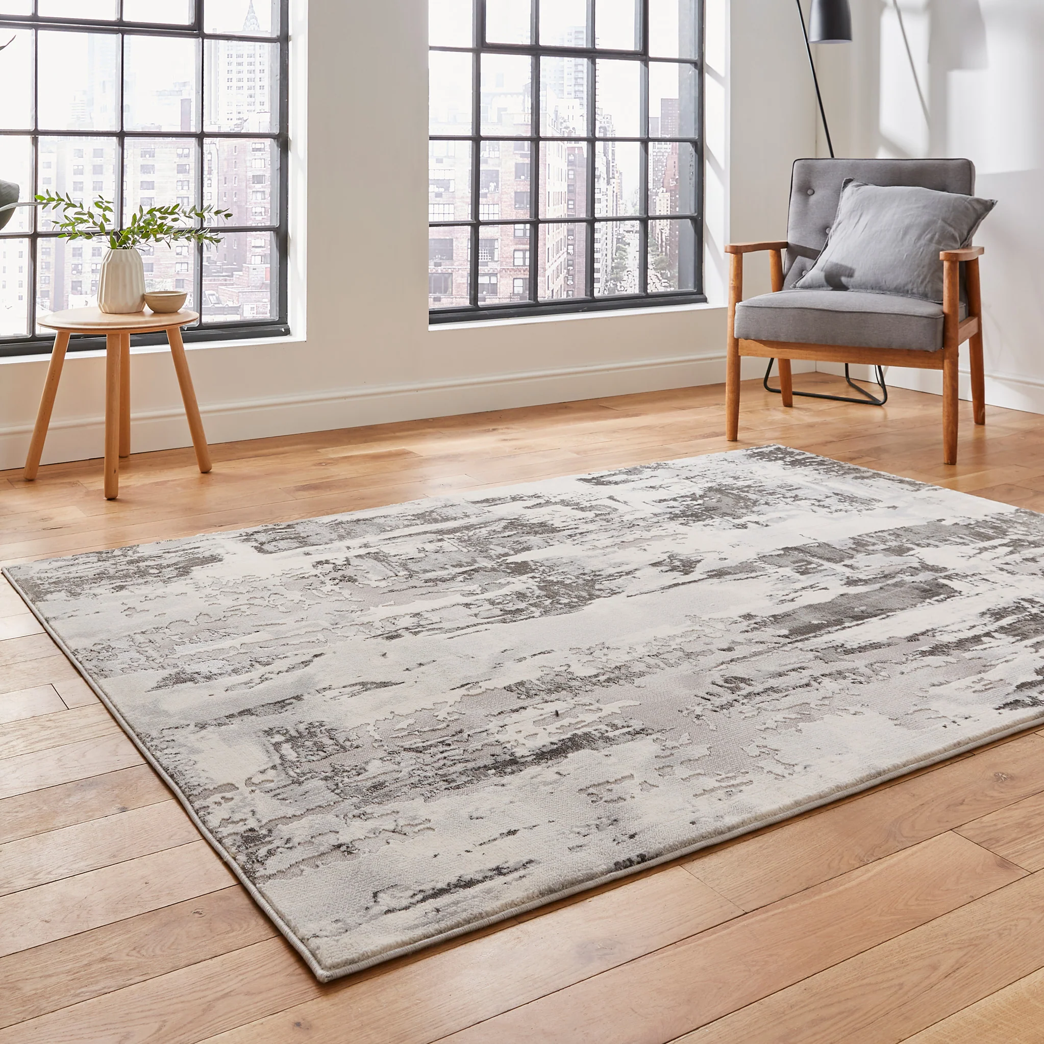 Aldrin Grey Distressed Patterned Rug - Image 19