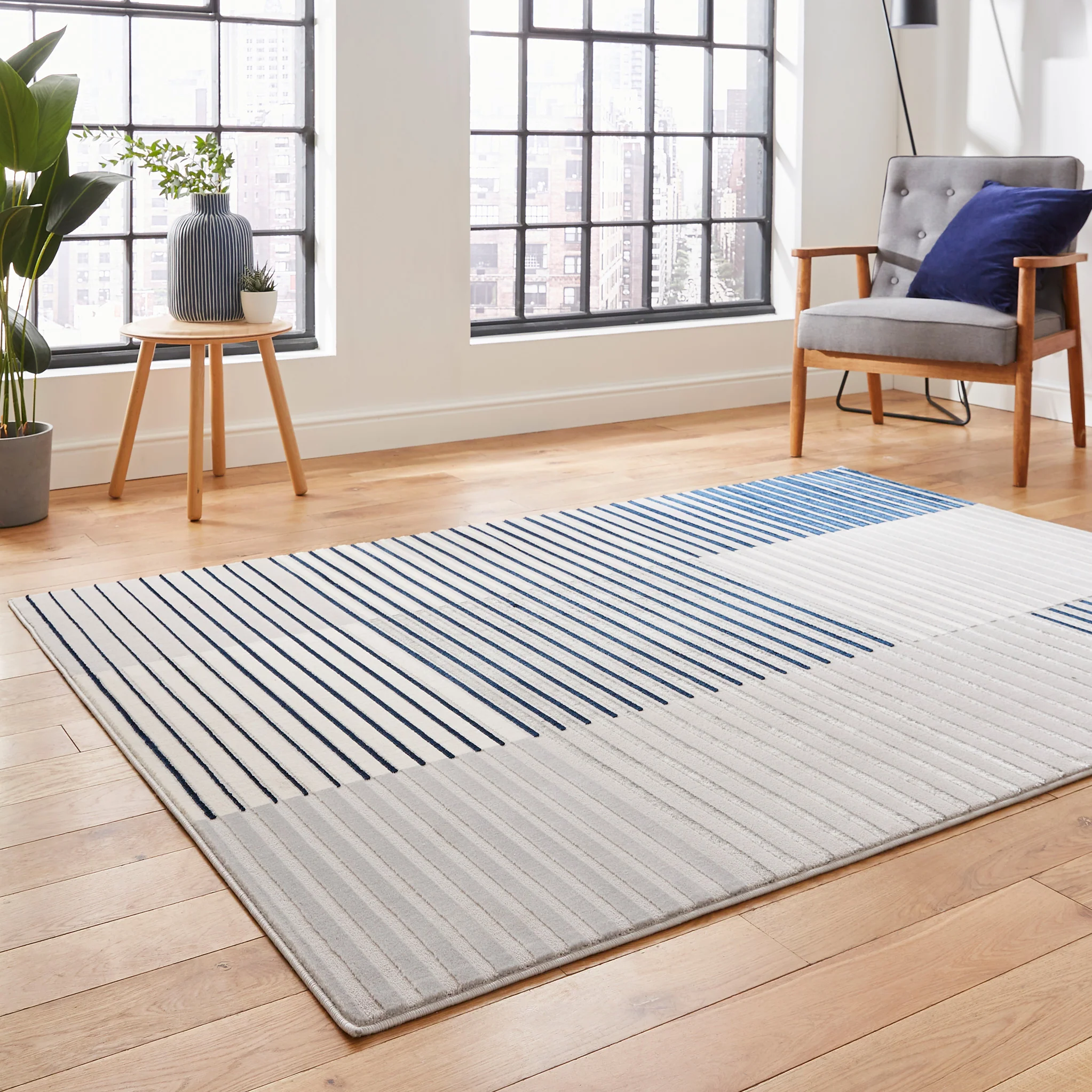 Aldrin Grey Striped Patterned Rug - Image 27