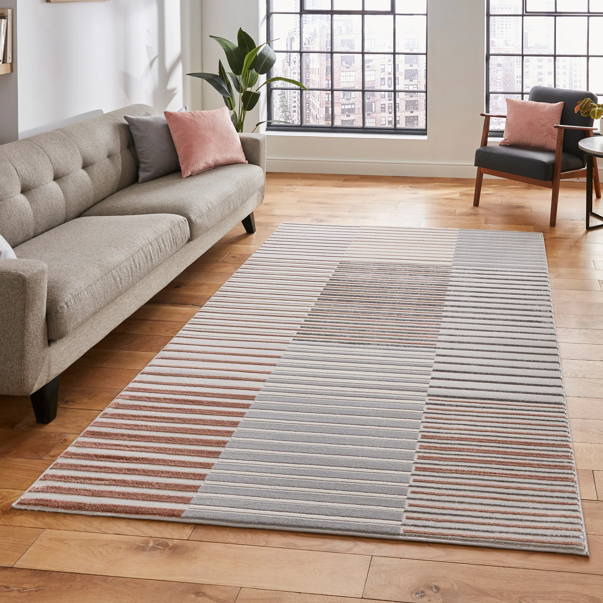 Aldrin Grey Striped Patterned Rug - Image 34