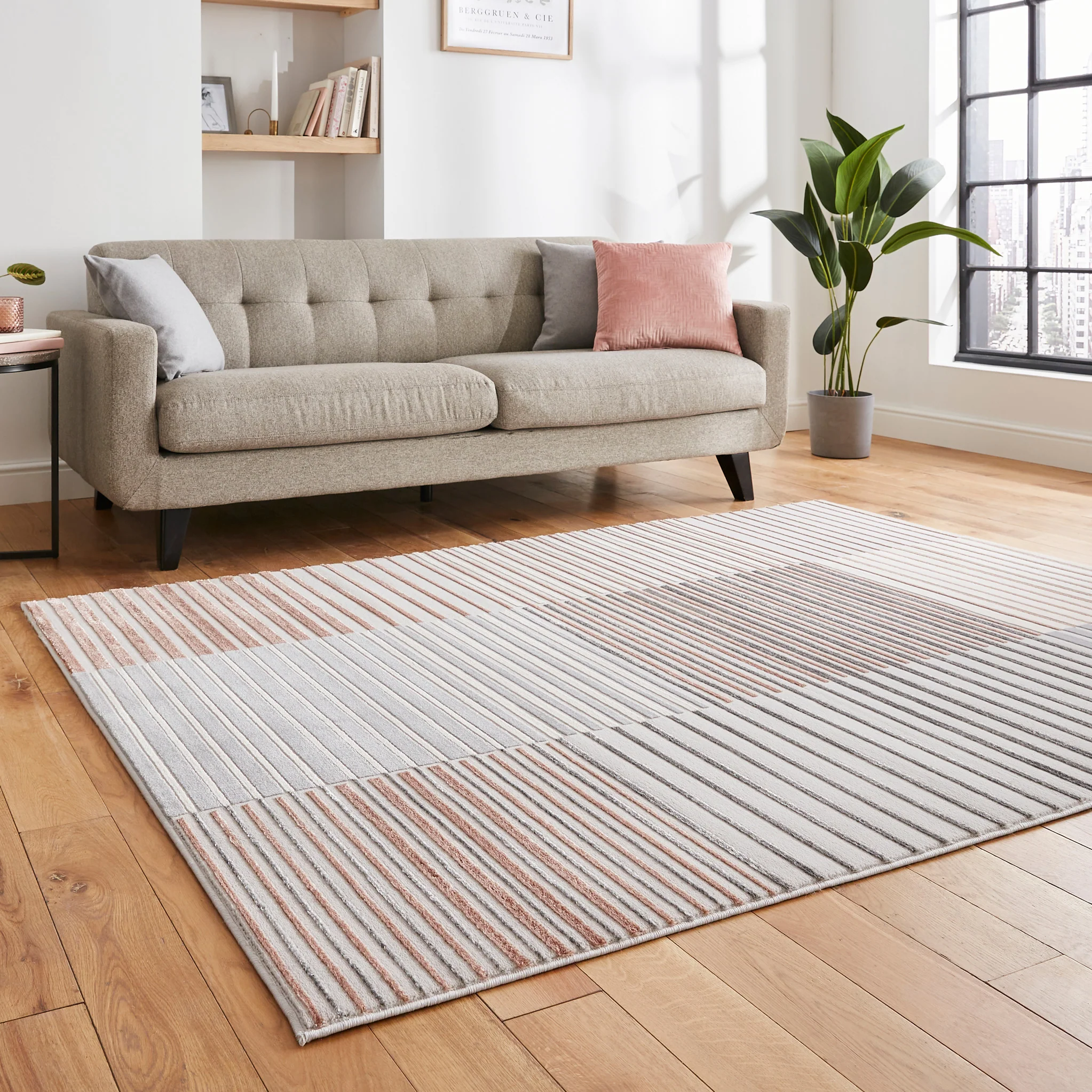 Aldrin Grey Striped Patterned Rug - Image 35