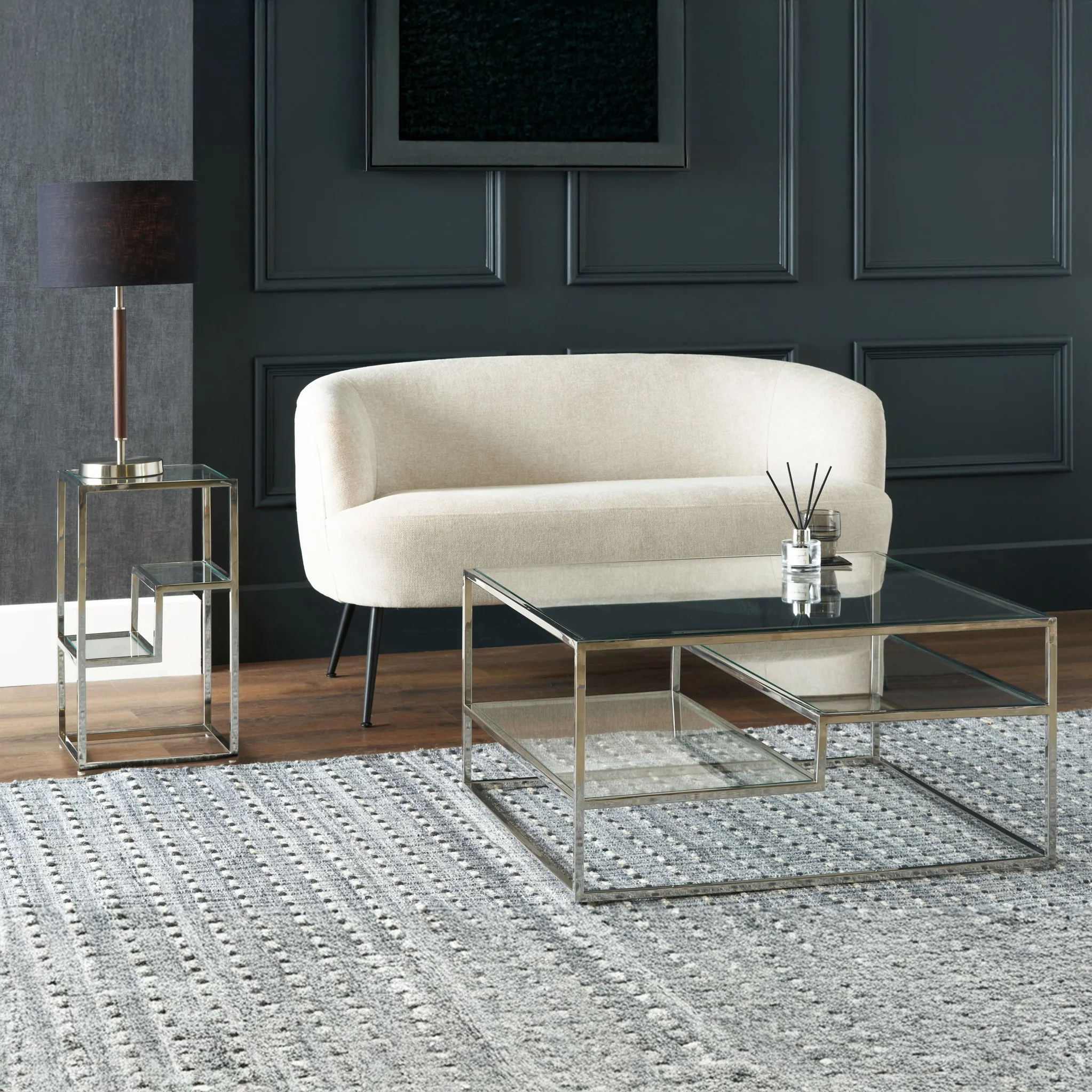 Aleandra Clear Glass and Silver Metal Coffee Table - Image 2