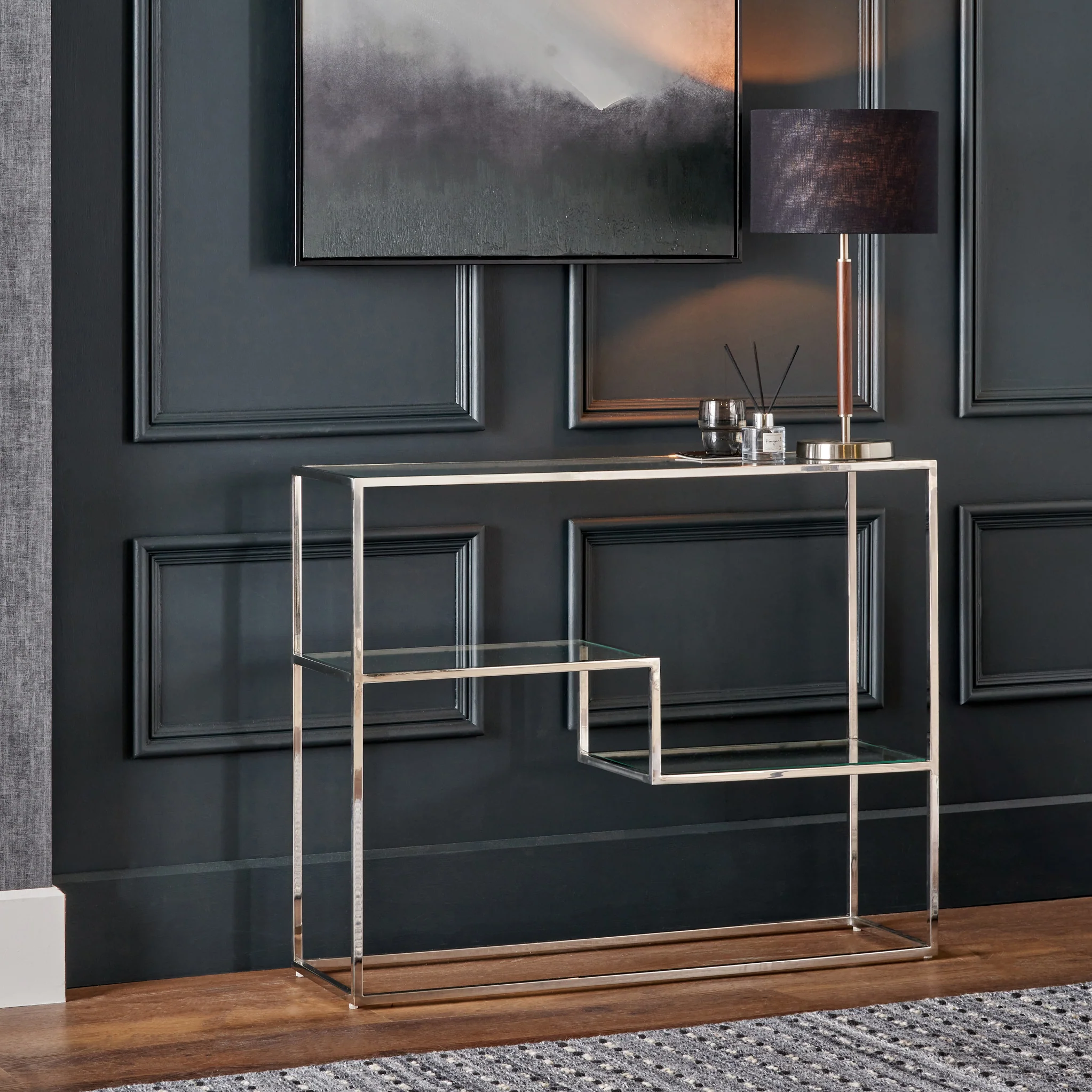 Aleandra Clear Glass and Silver Metal Console Table - Image 2