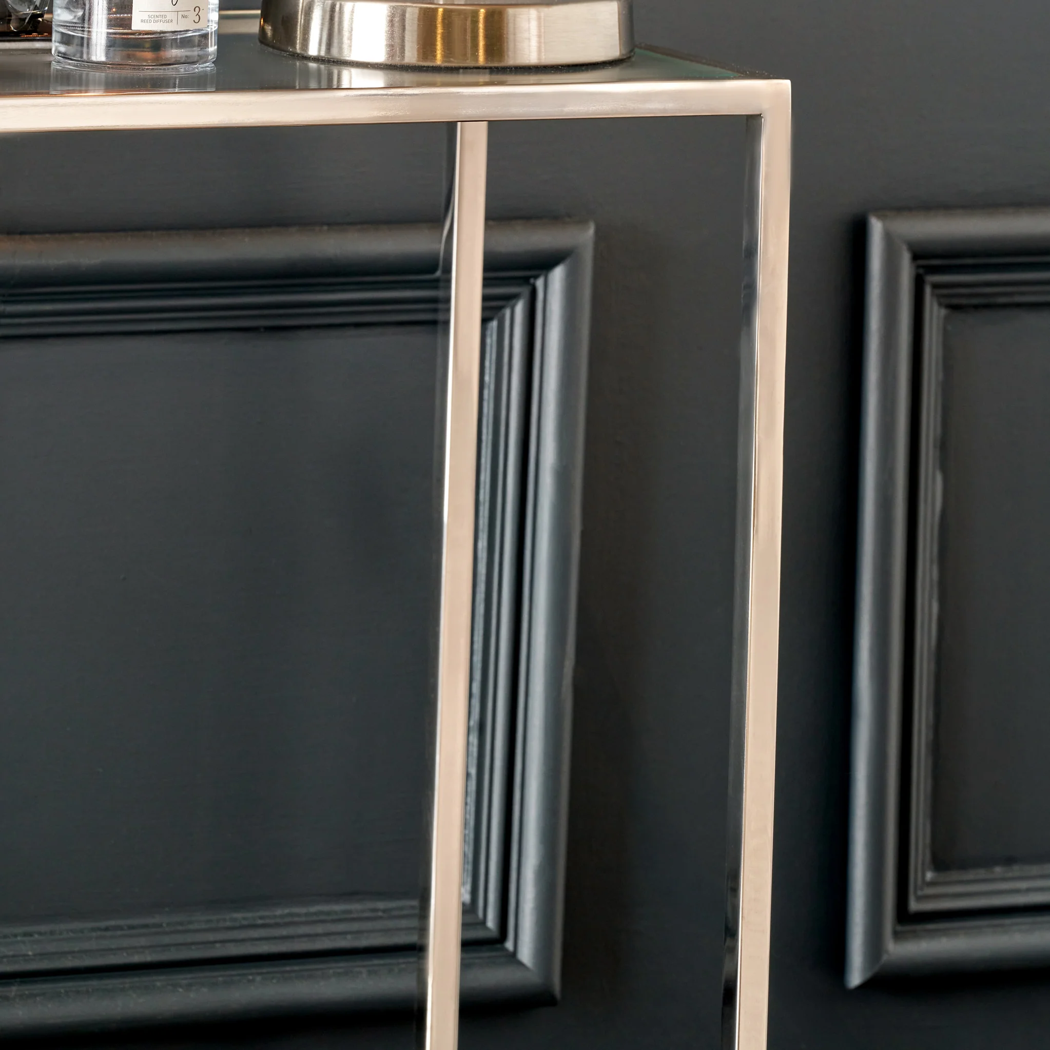 Aleandra Clear Glass and Silver Metal Console Table - Image 5