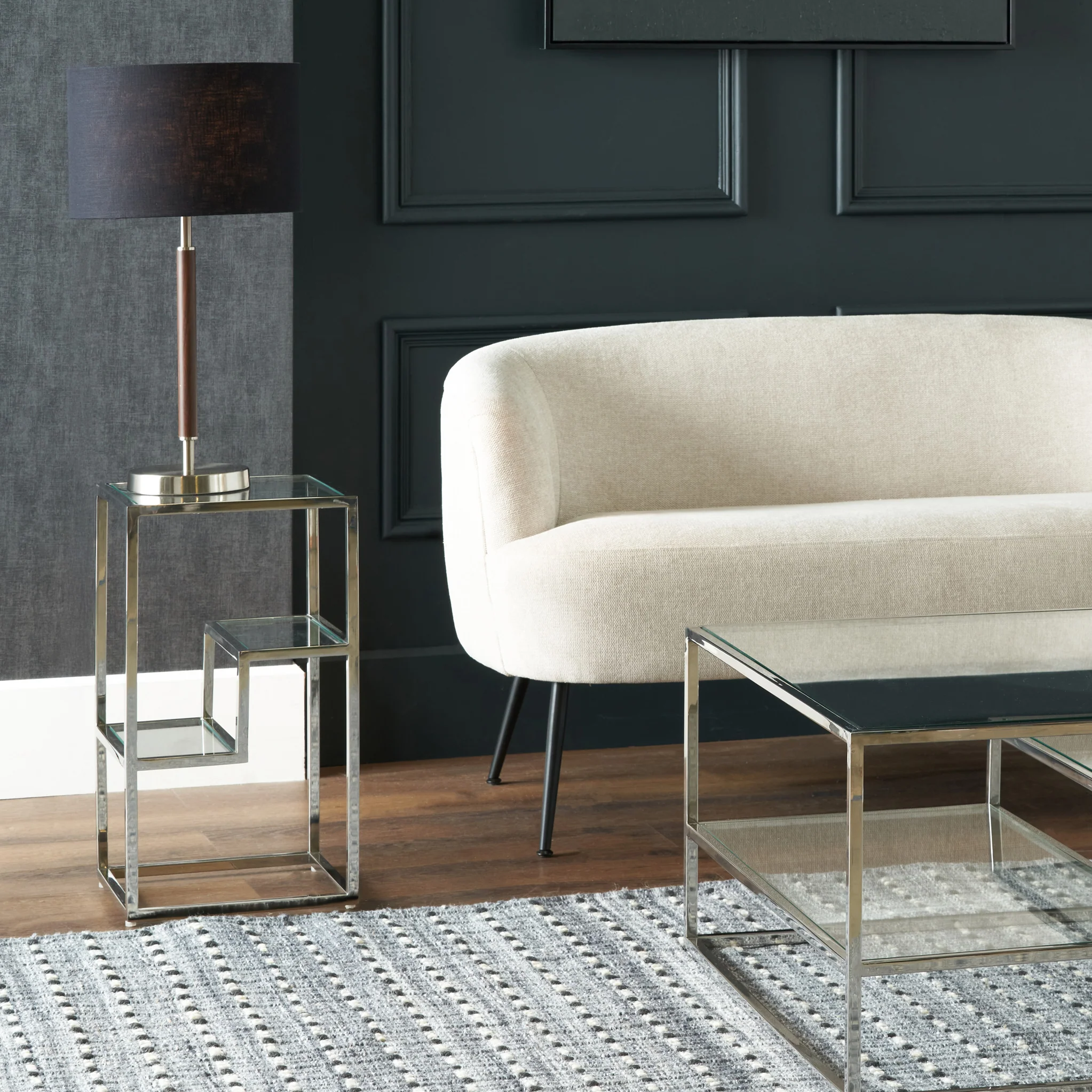 Aleandra Clear Glass and Silver Metal Side Table - Image 2