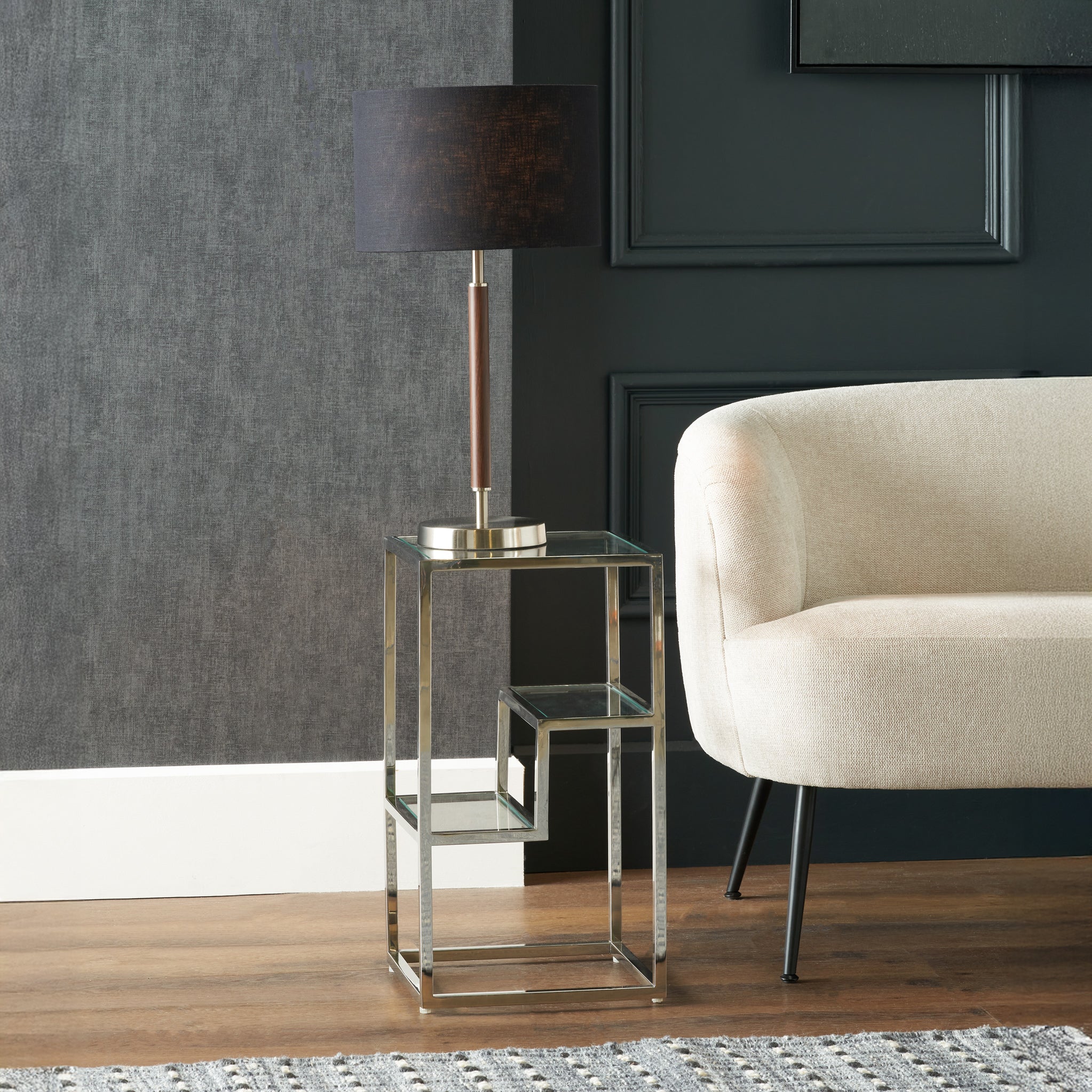 Aleandra Clear Glass and Silver Metal Side Table - Image 3