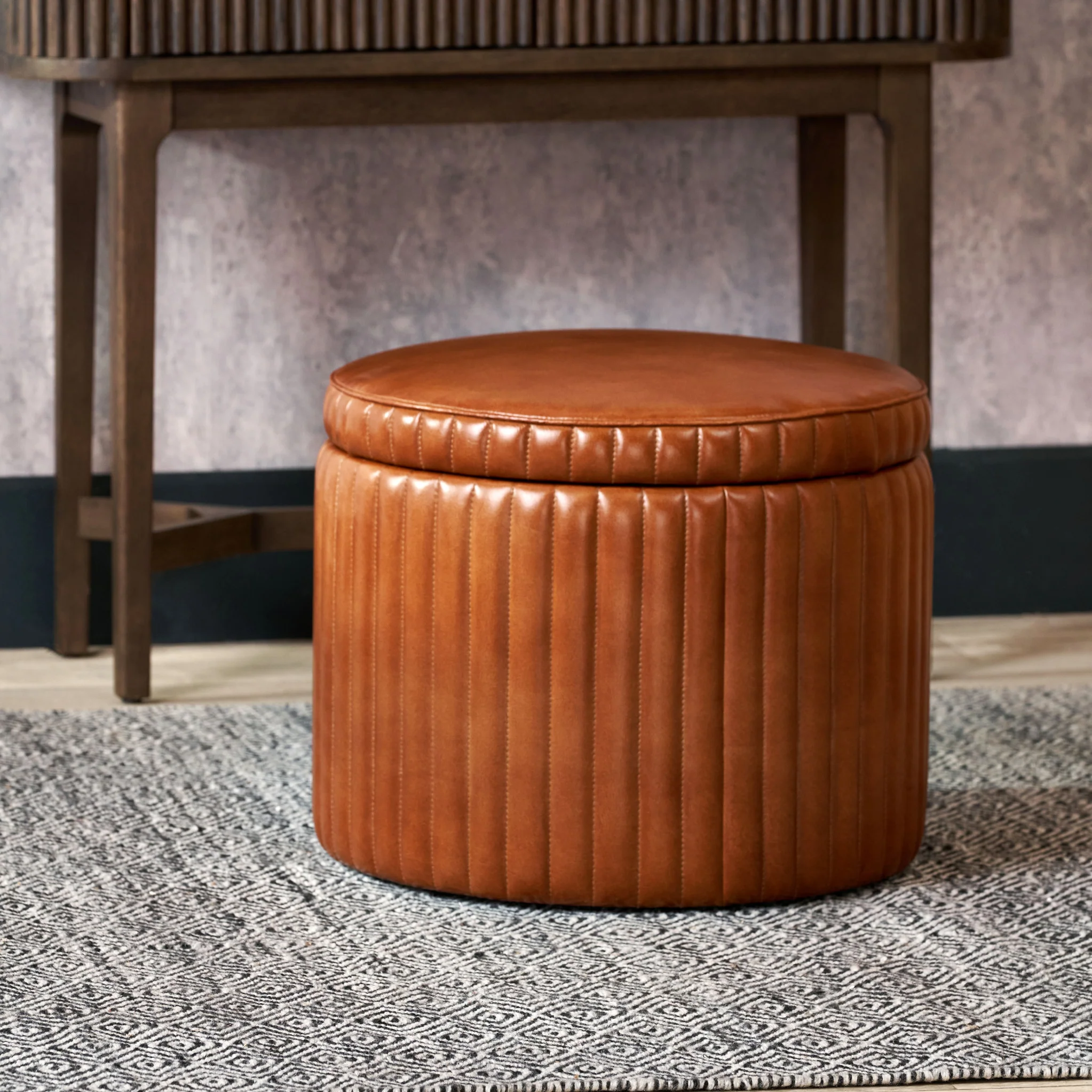 Alessandro Leather Storage Pouffe - Image 8