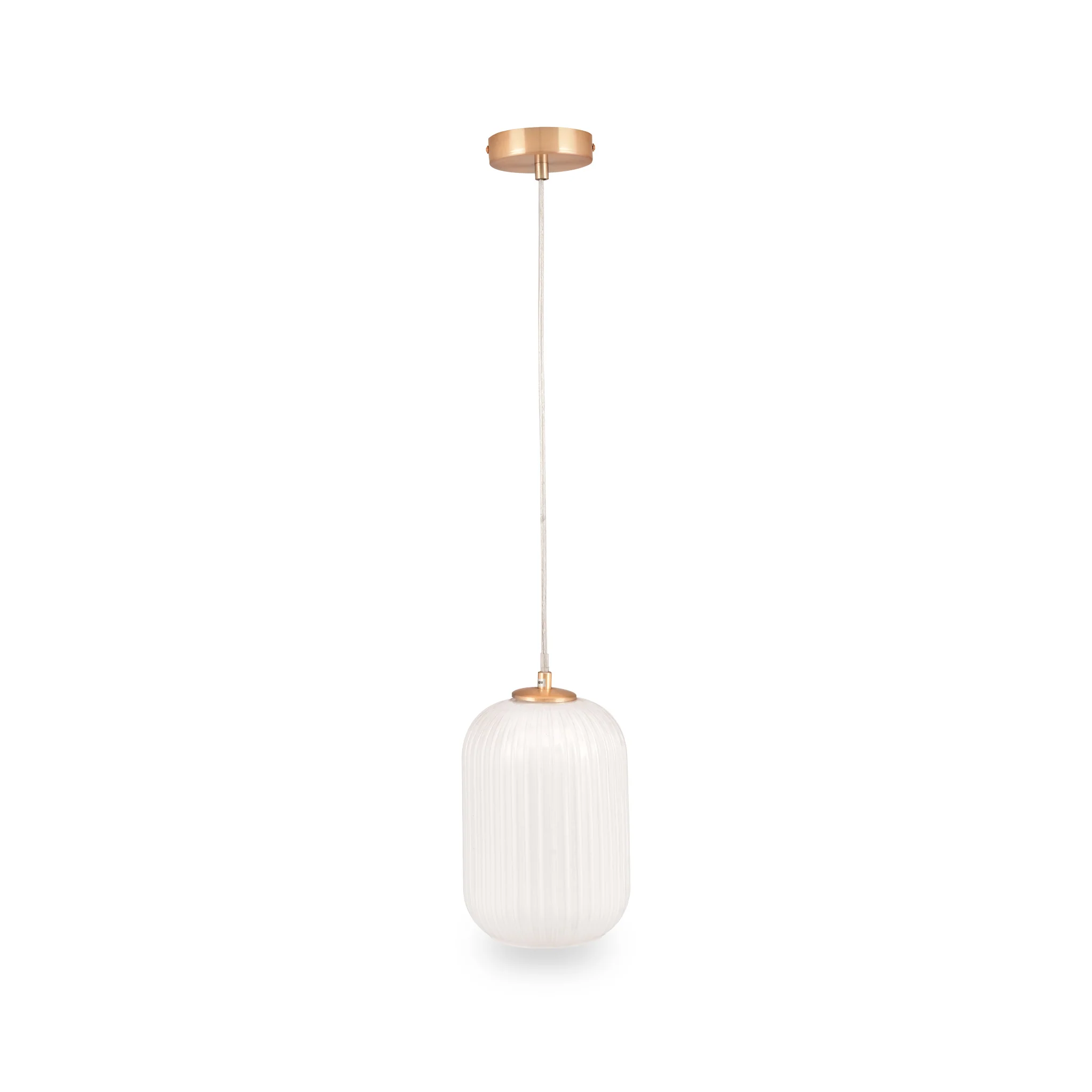 Alessia White Glass and Gold Metal Ribbed Glass Pendant