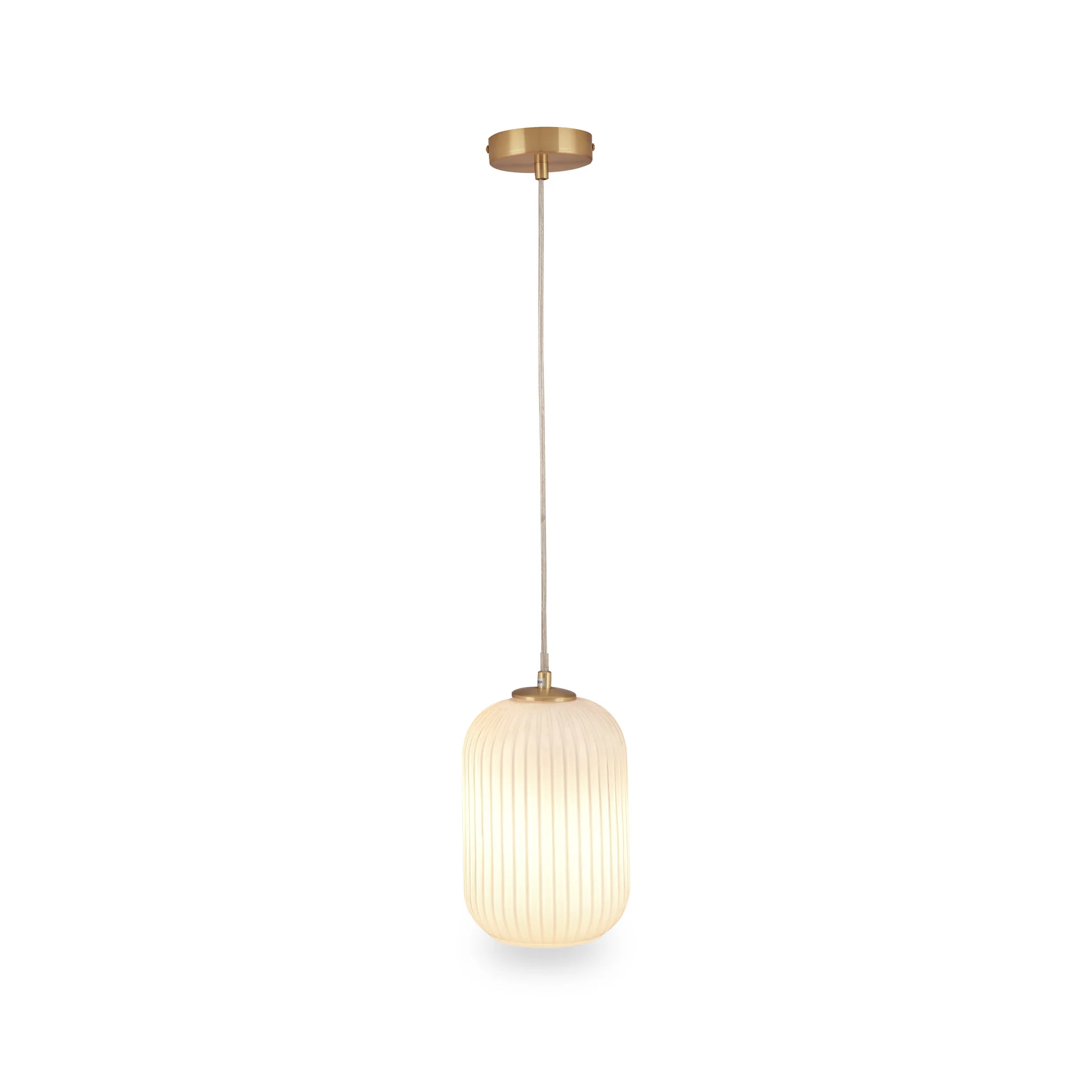 Alessia White Glass and Gold Metal Ribbed Glass Pendant - Image 3