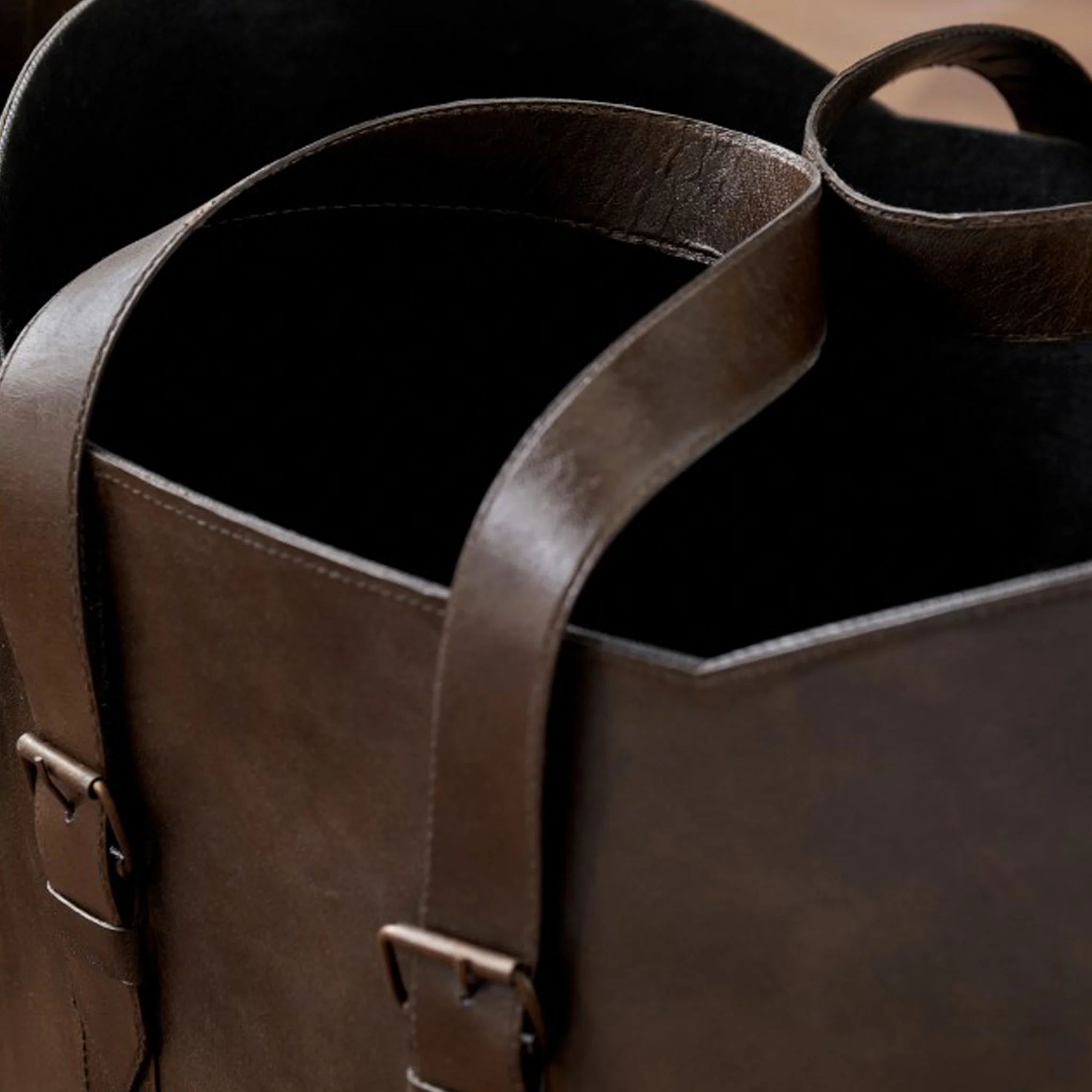 Alessio Peppercorn Leather Handled Storage Set of 2 - Image 3