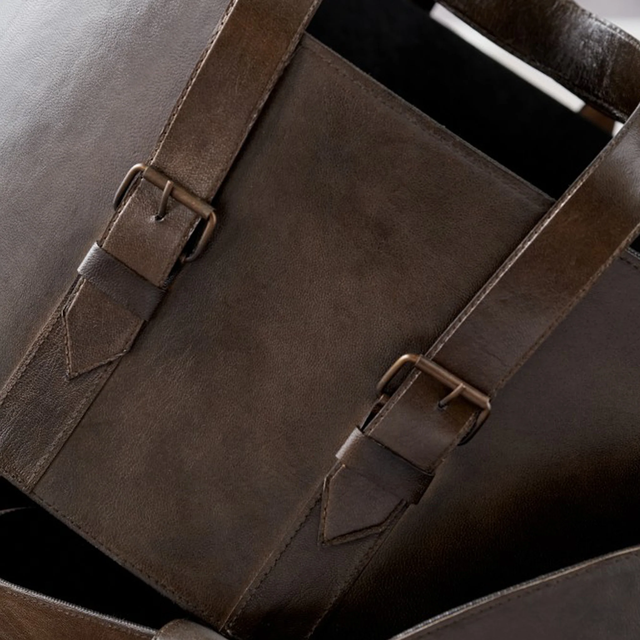 Alessio Peppercorn Leather Handled Storage Set of 2 - Image 4