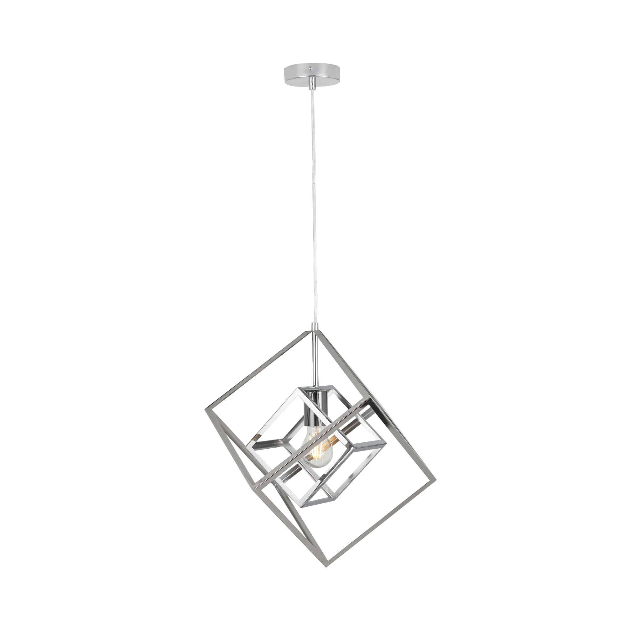 Alessio Shiny Nickel Metal Cube Pendant - Image 3