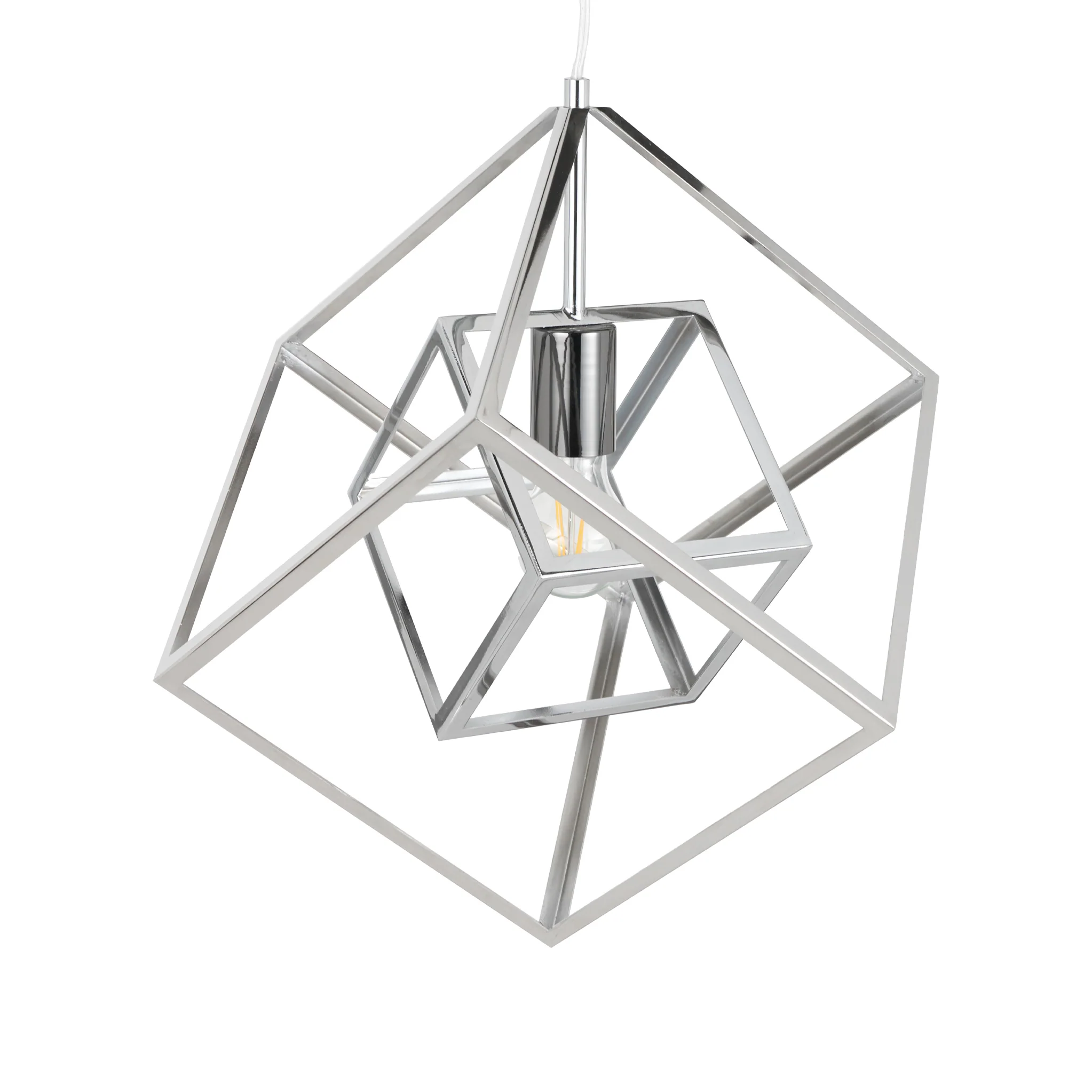Alessio Shiny Nickel Metal Cube Pendant - Image 4