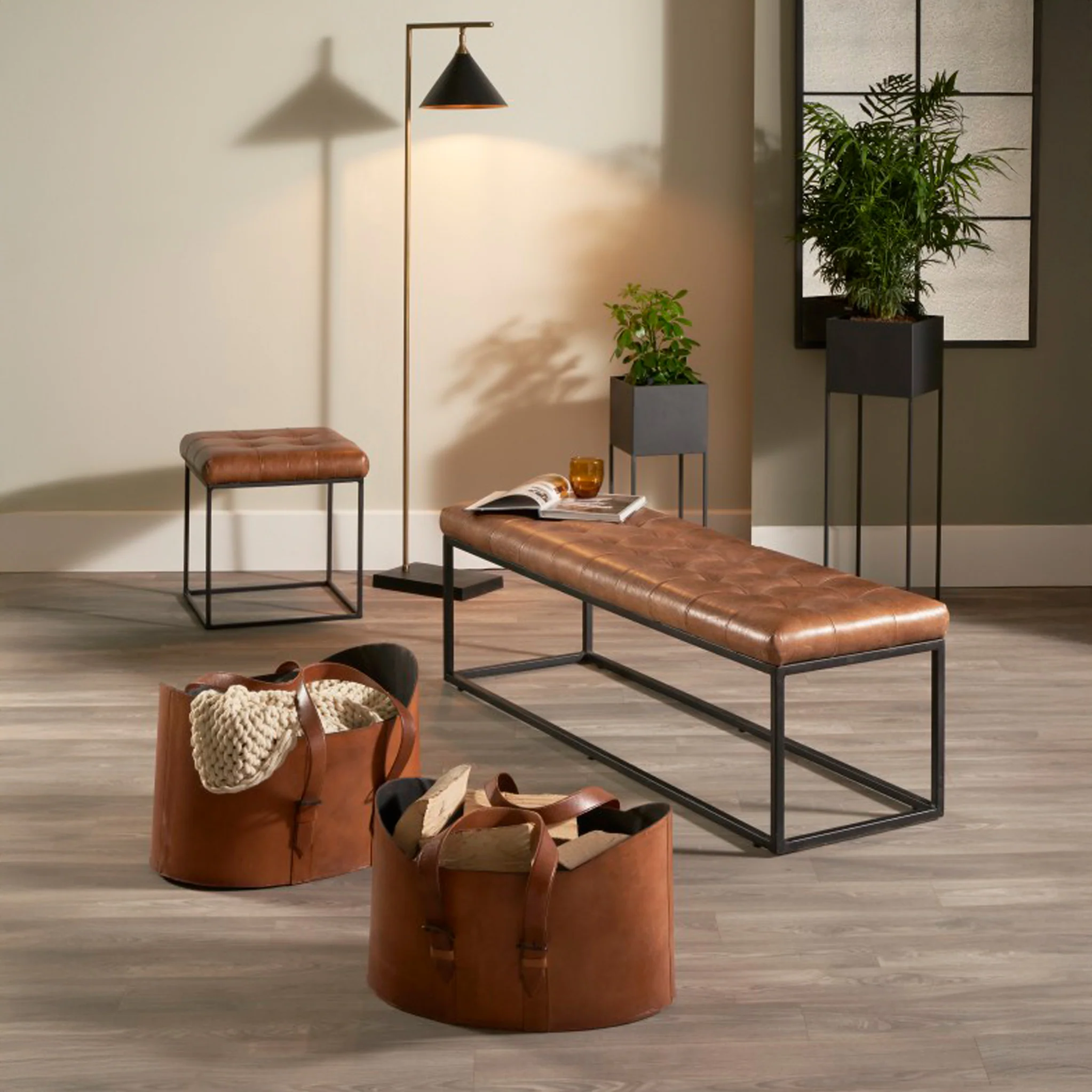 Alessio Vintage Brown Leather Handled Storage Set of 2 - Image 5