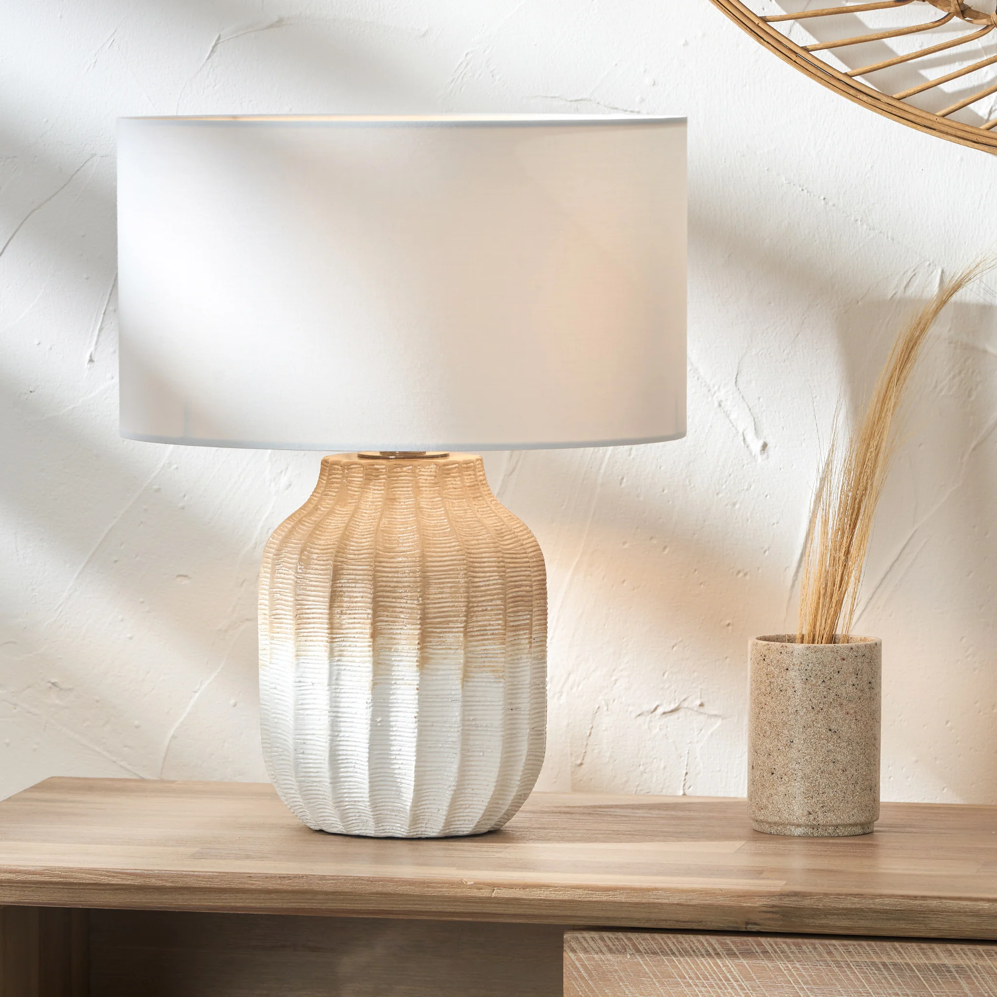 Amalia Natural Ombre Textured Stoneware Table Lamp - Image 2