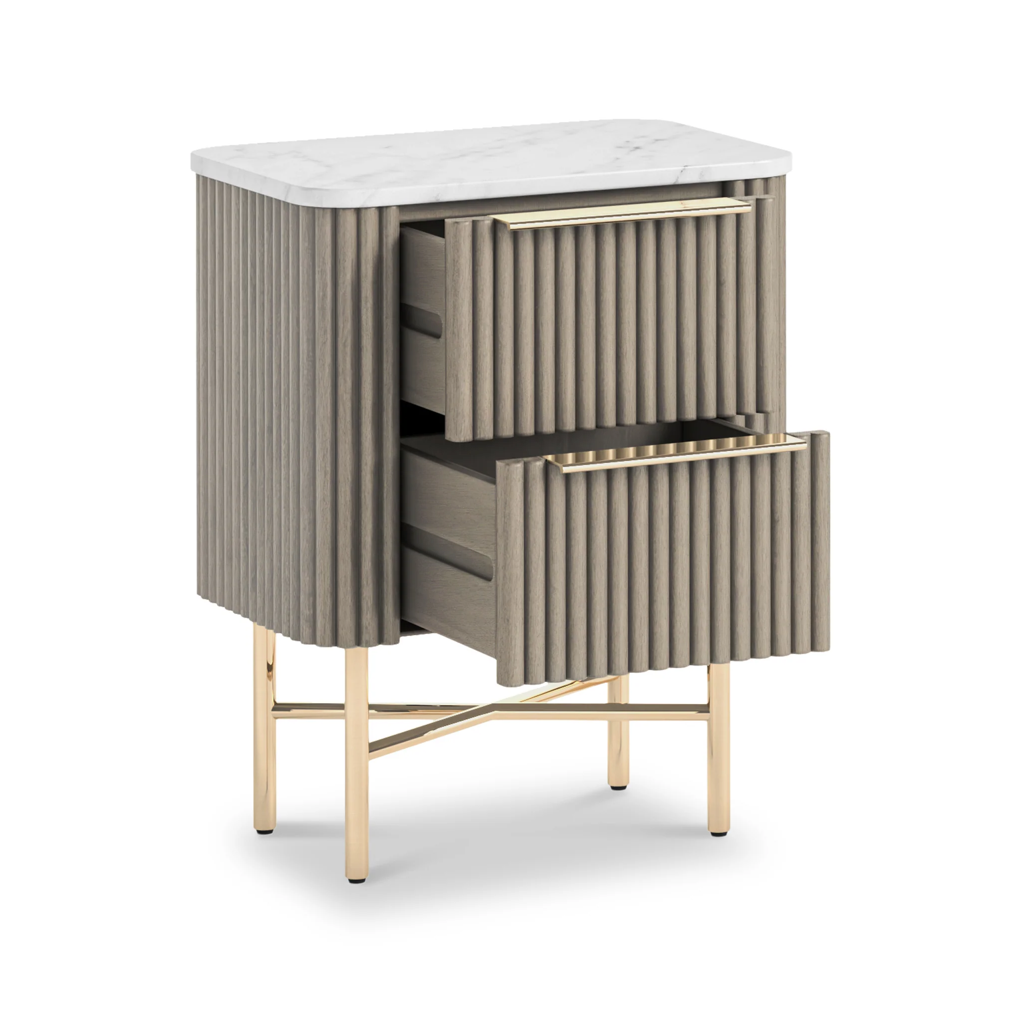 Amelie Grey Fluted 2 Drawer Narrow Bedside Table - Image 3