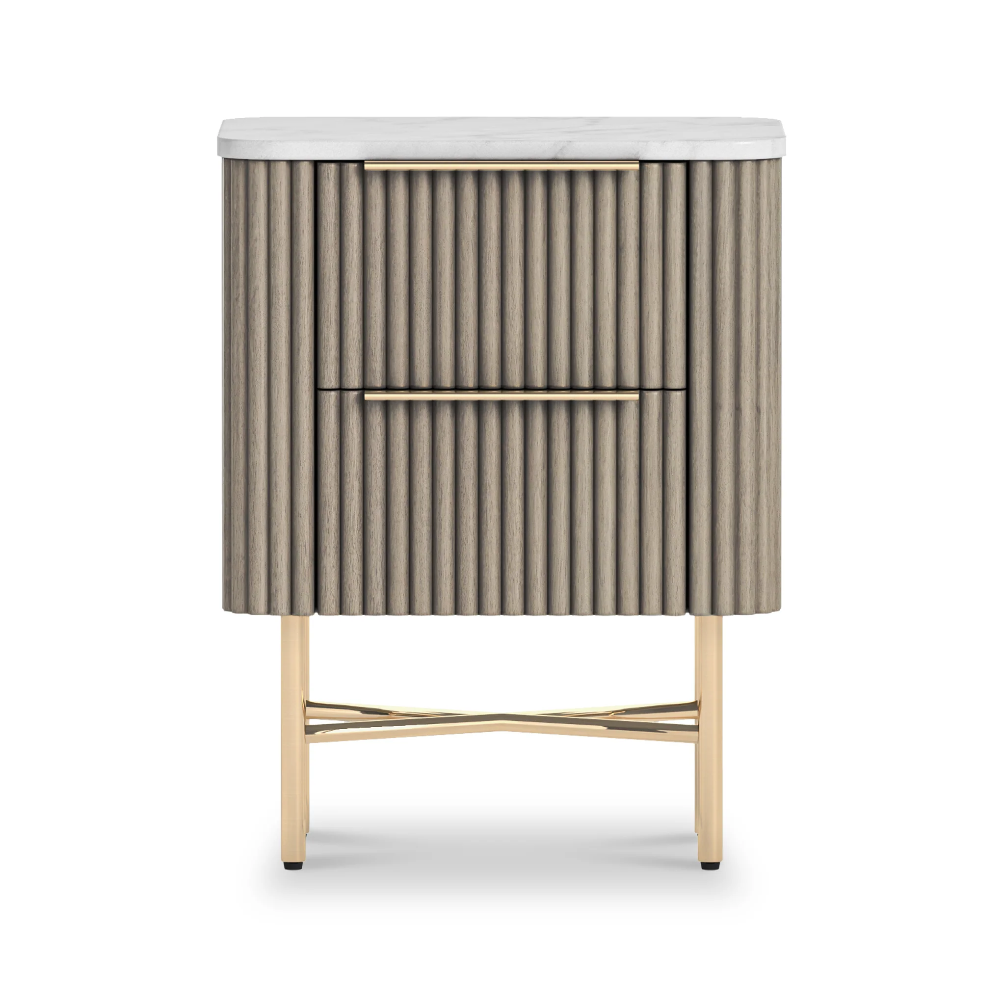 Amelie Grey Fluted 2 Drawer Narrow Bedside Table - Image 4