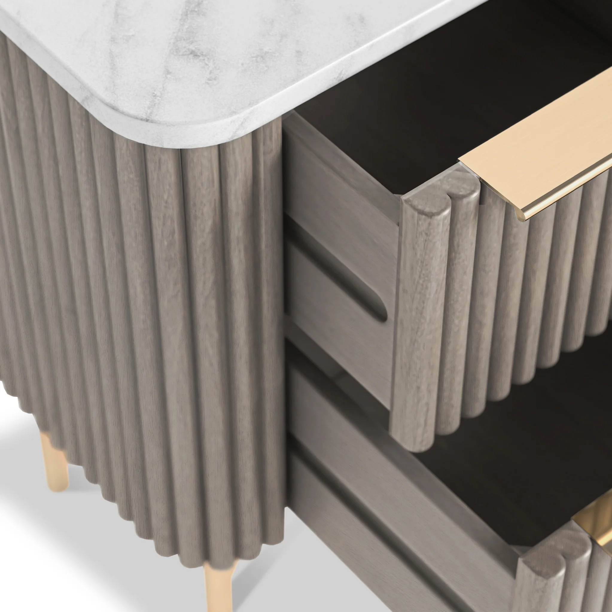Amelie Grey Fluted 2 Drawer Narrow Bedside Table - Image 5