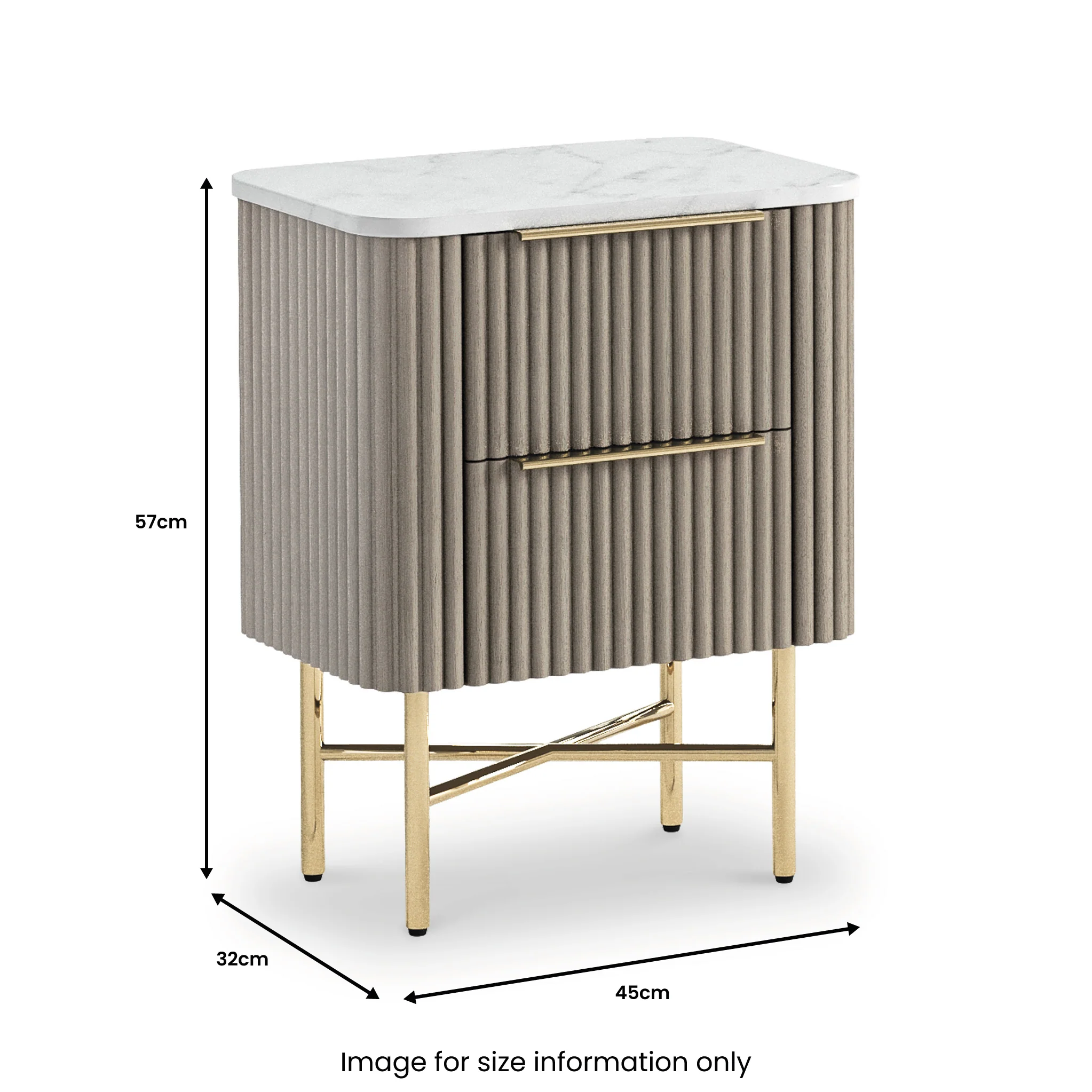 Amelie Grey Fluted 2 Drawer Narrow Bedside Table - Image 7